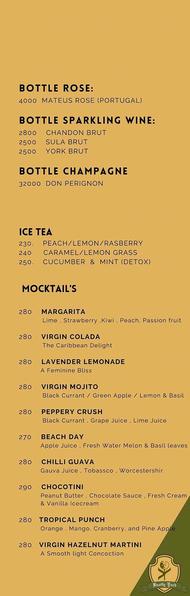 Knotty Yard Dining - Cafe & Lounge Bar menu