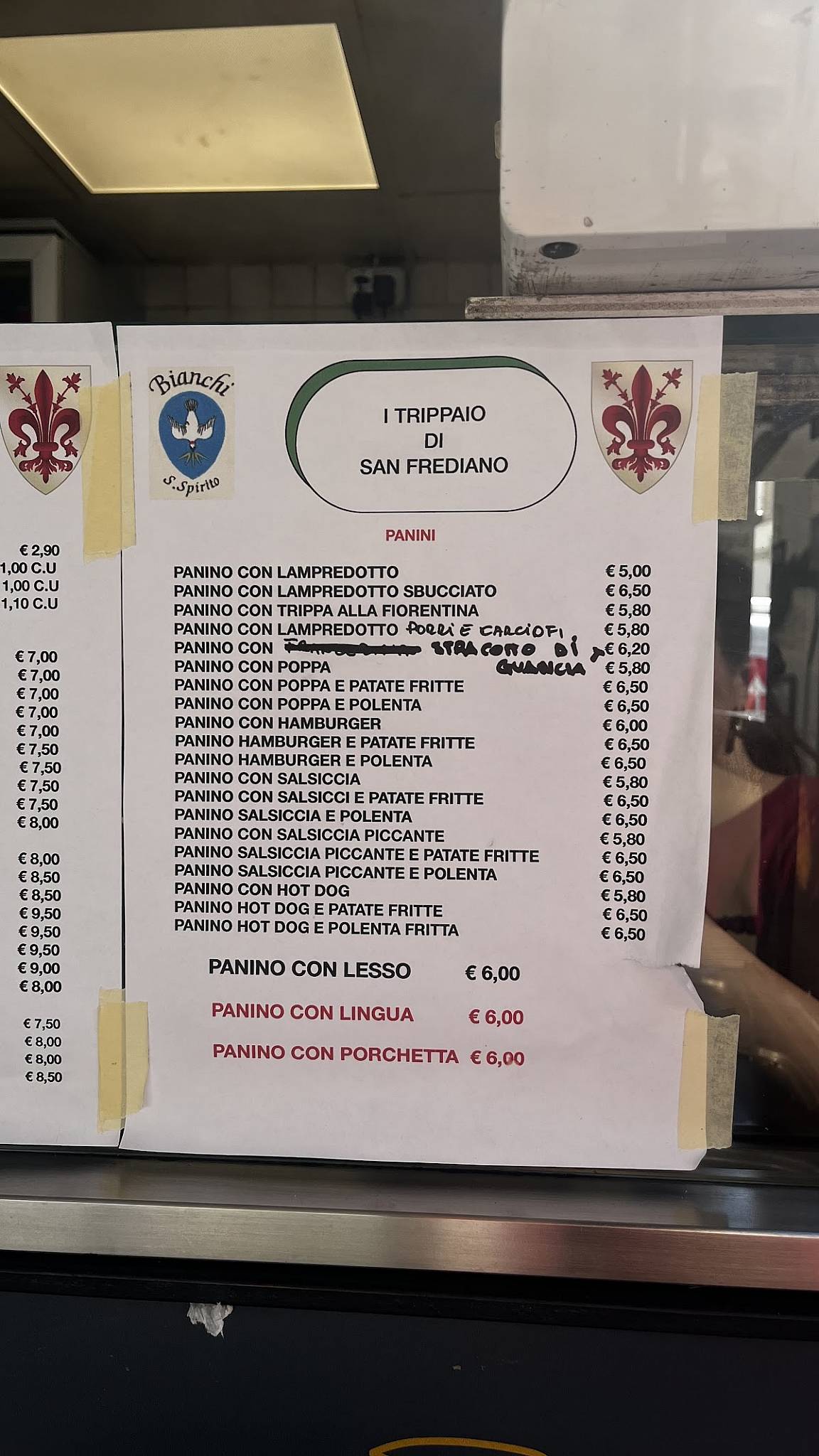 Menu di 'l Trippaio di San Frediano 
