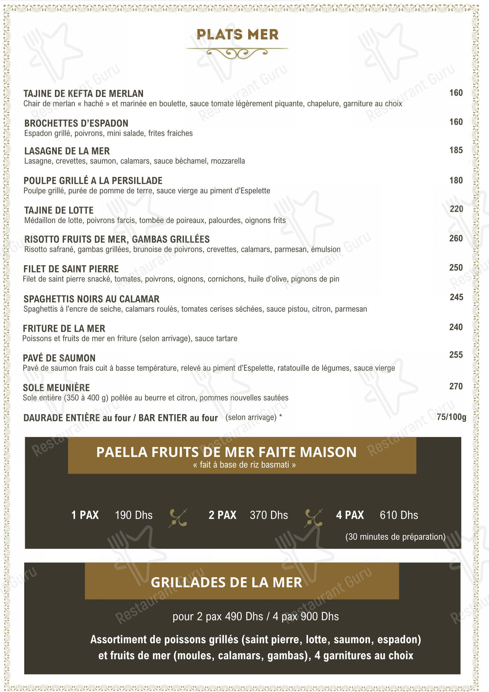 Menu bar pour Le Dhow : Restaurant Lounge Club dans Rabat
