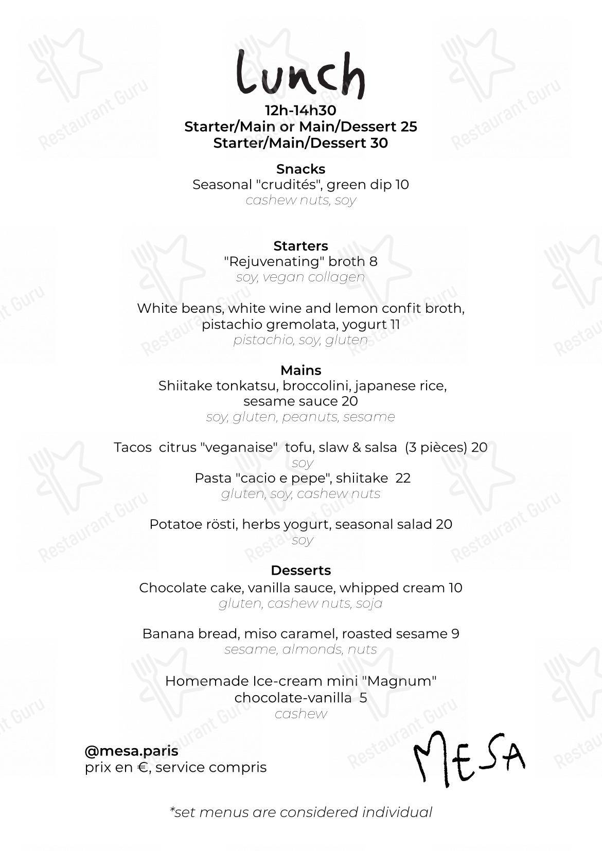 Menu pour mesa de HOY - PlantBased Restaurant - Ночное меню