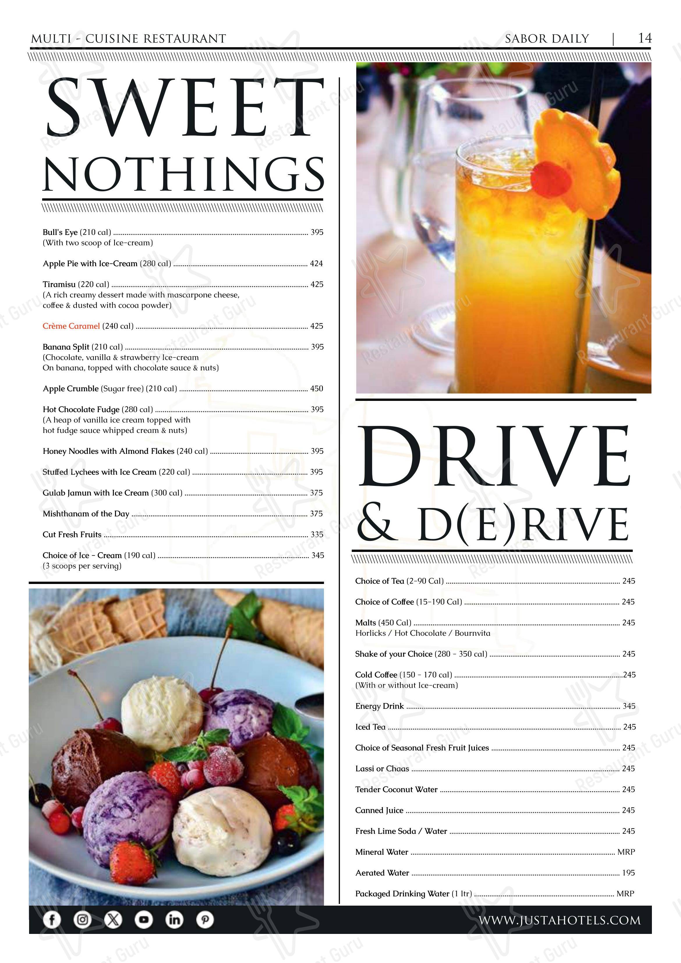 AIR, jüSTa Sajjangarh - Menu