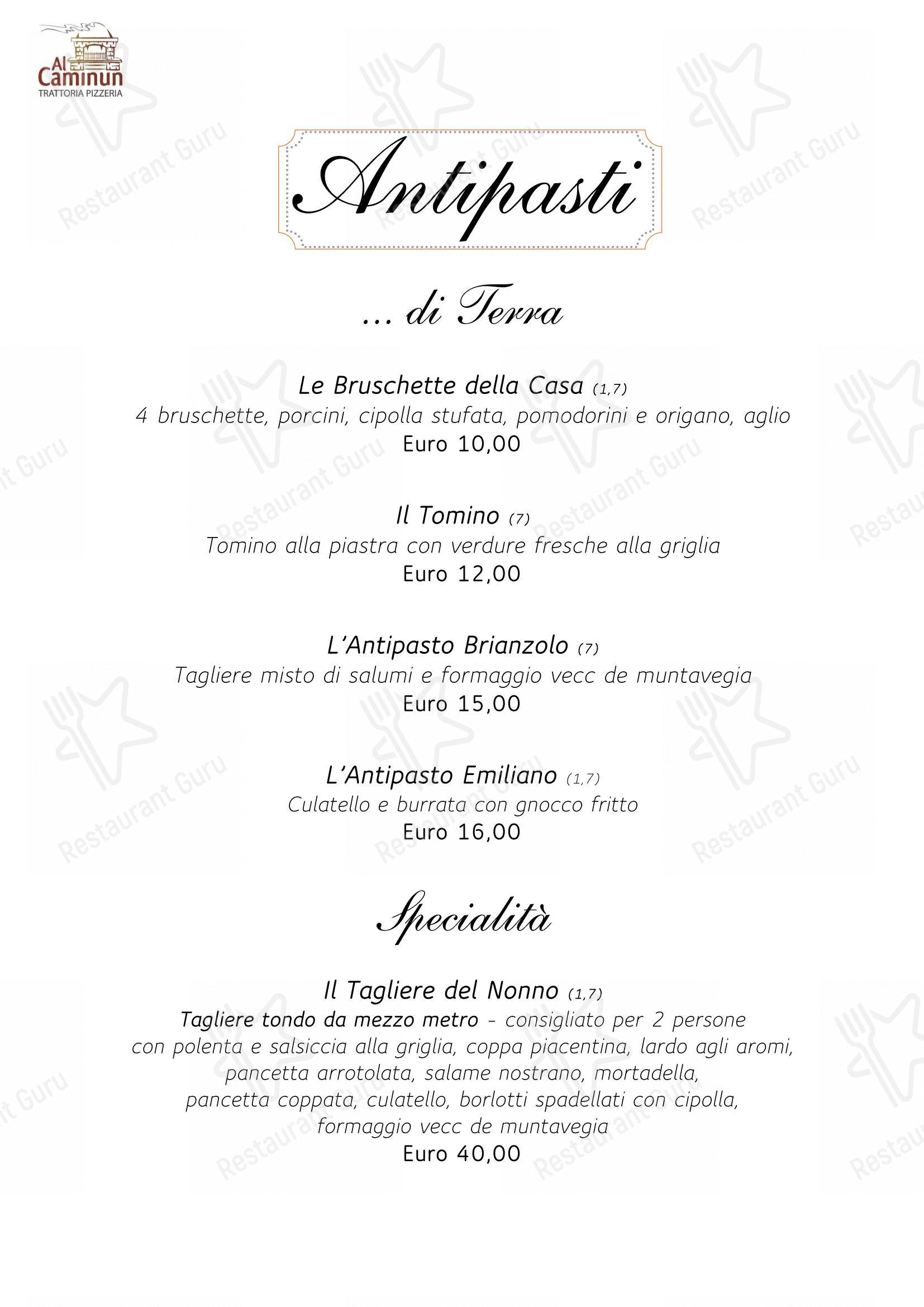 Menu per Al Caminun Trattoria Pizzeria pizzeria
