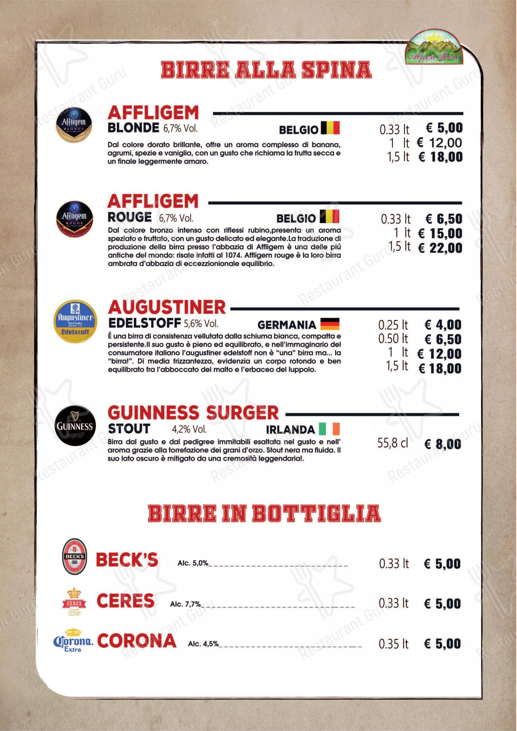 Menu bar per Alpen Rose in Alba Adriatica