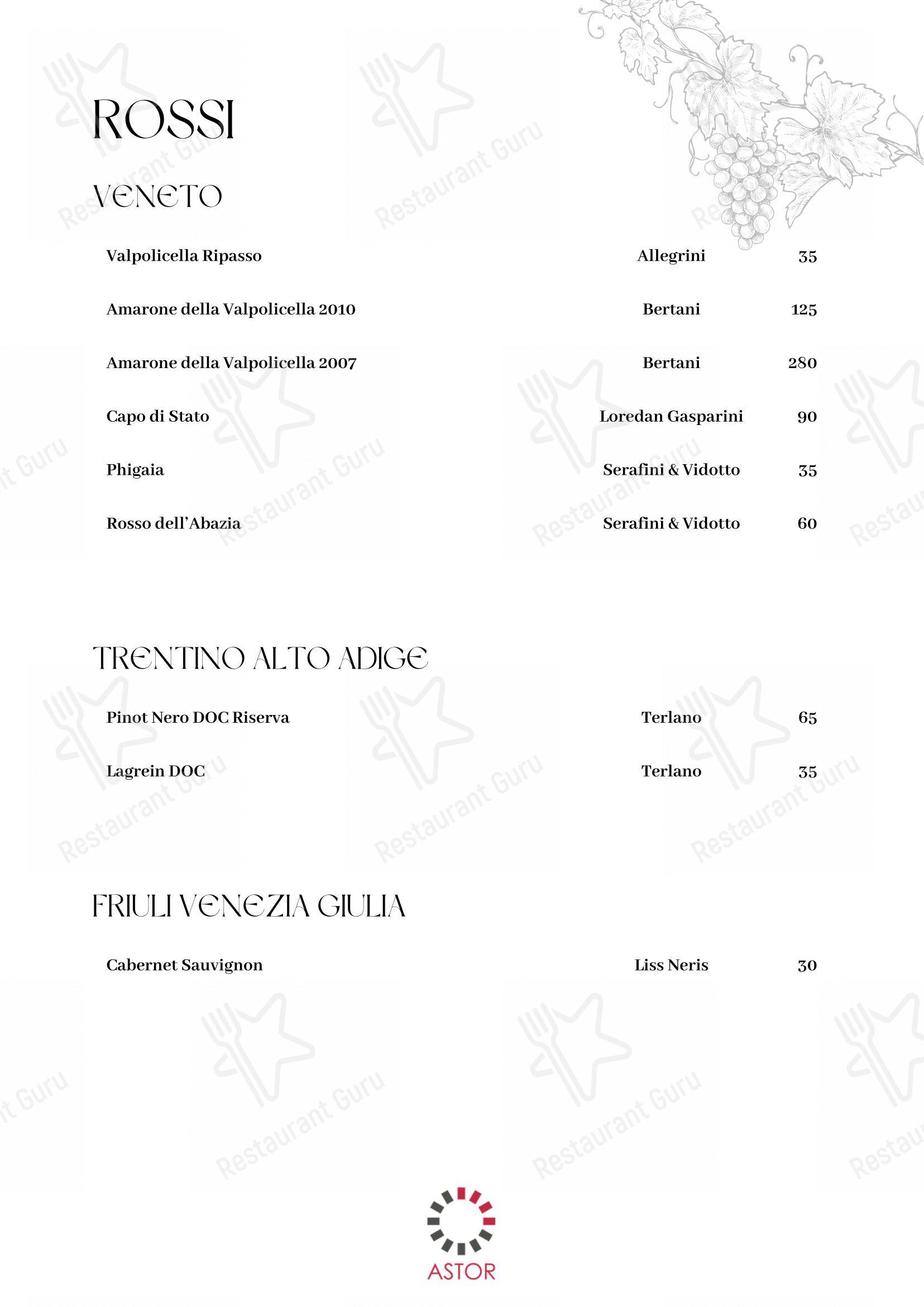 Menu per Astor in Belluno