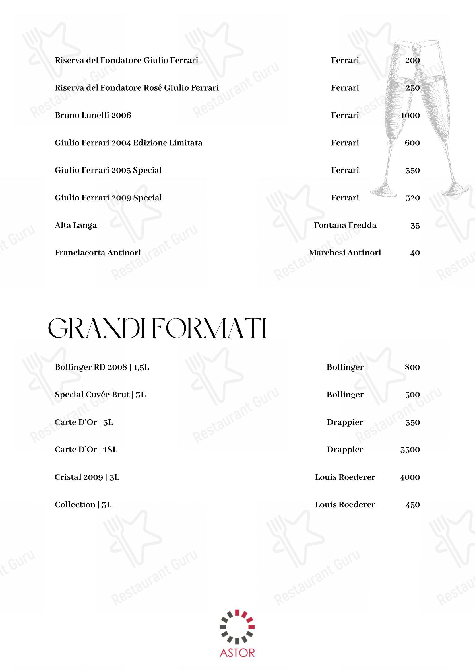 Menu per Astor pub & bar