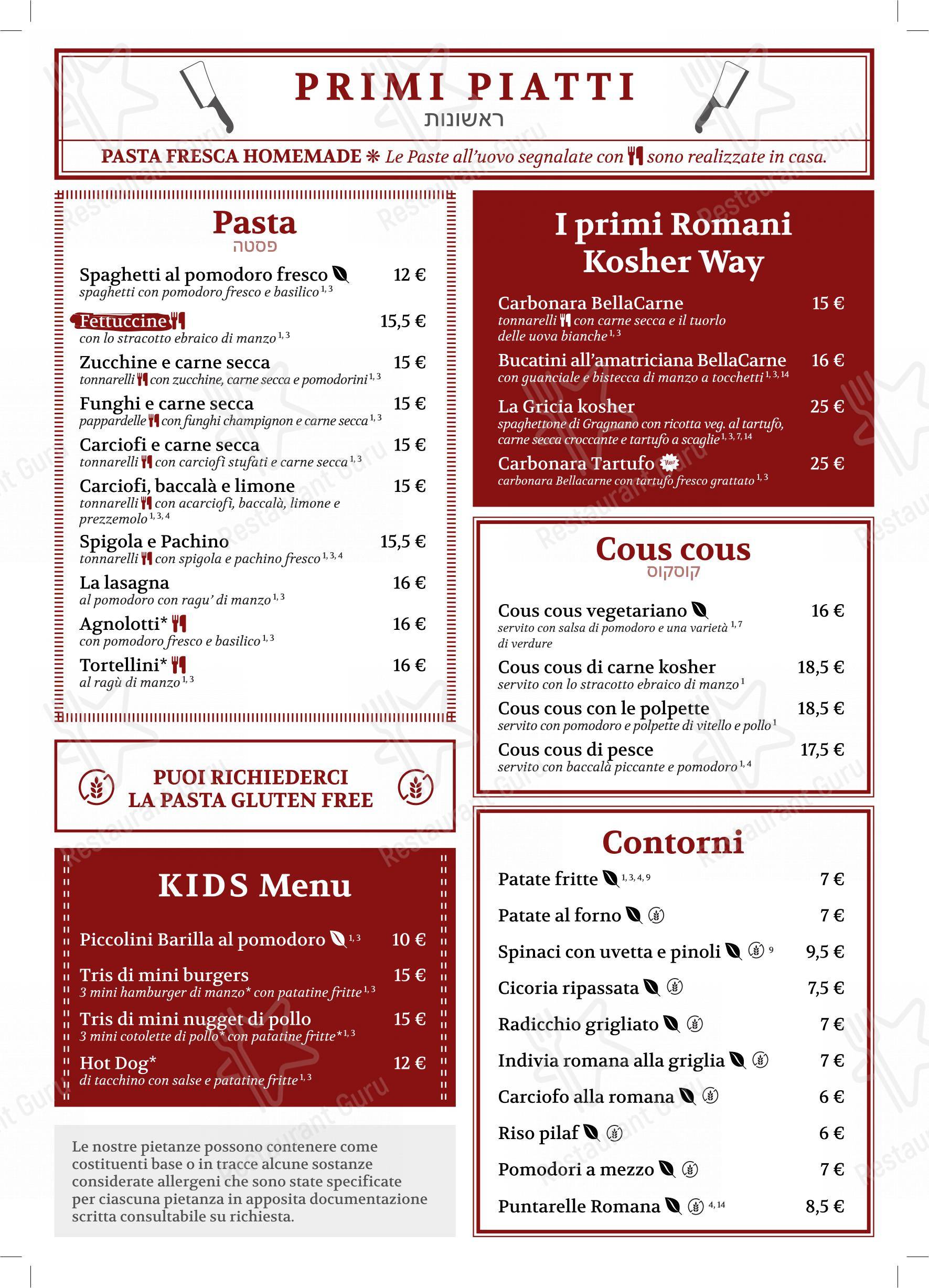 Menu per BellaCarne Kosher Restaurant ristorante