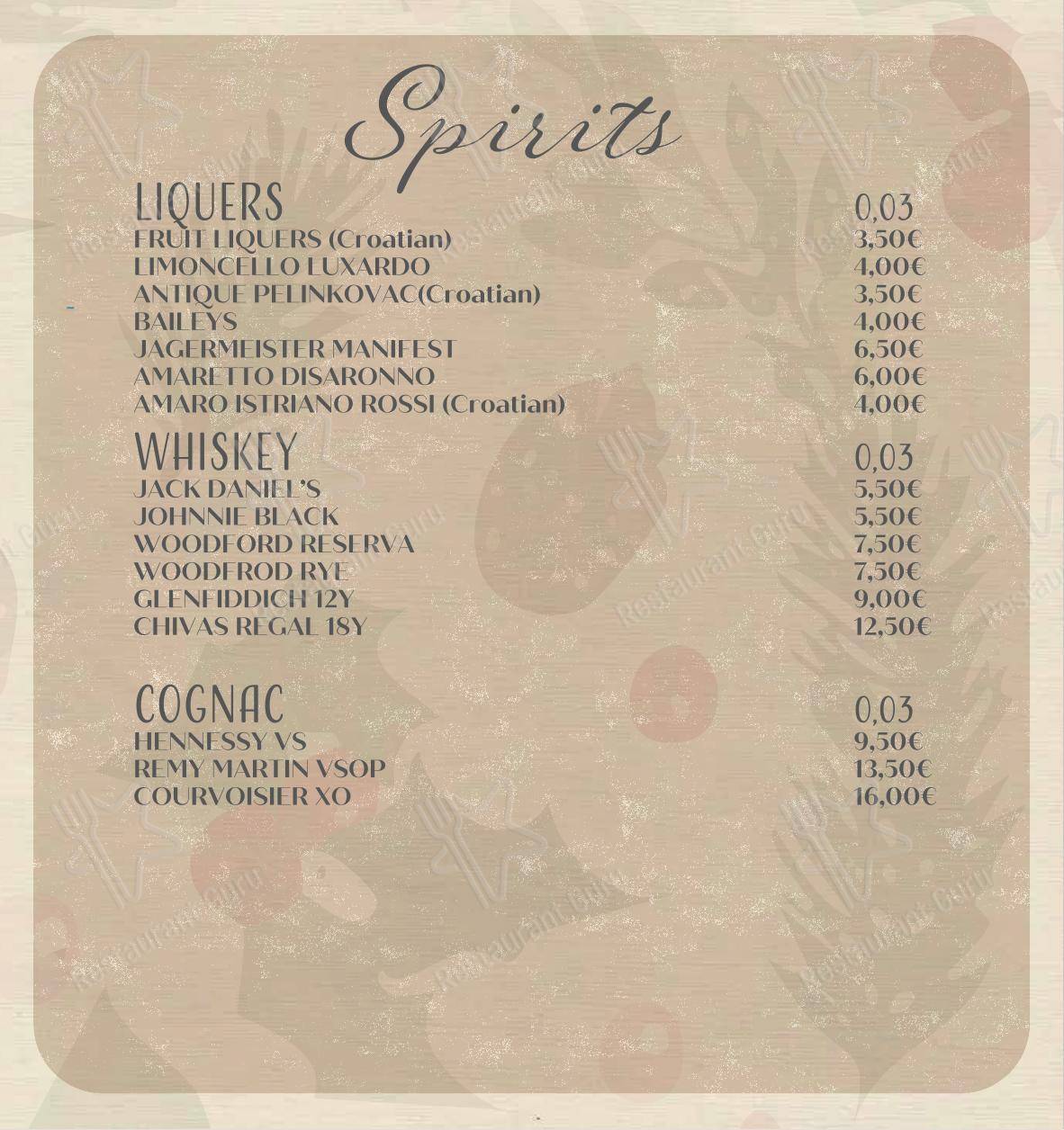 Bepa in Spalato - Основное меню