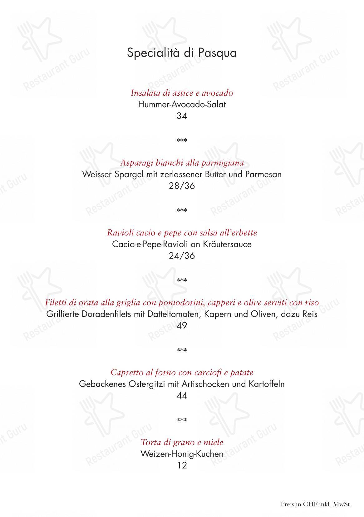 菜单 per Bindella in Zurigo