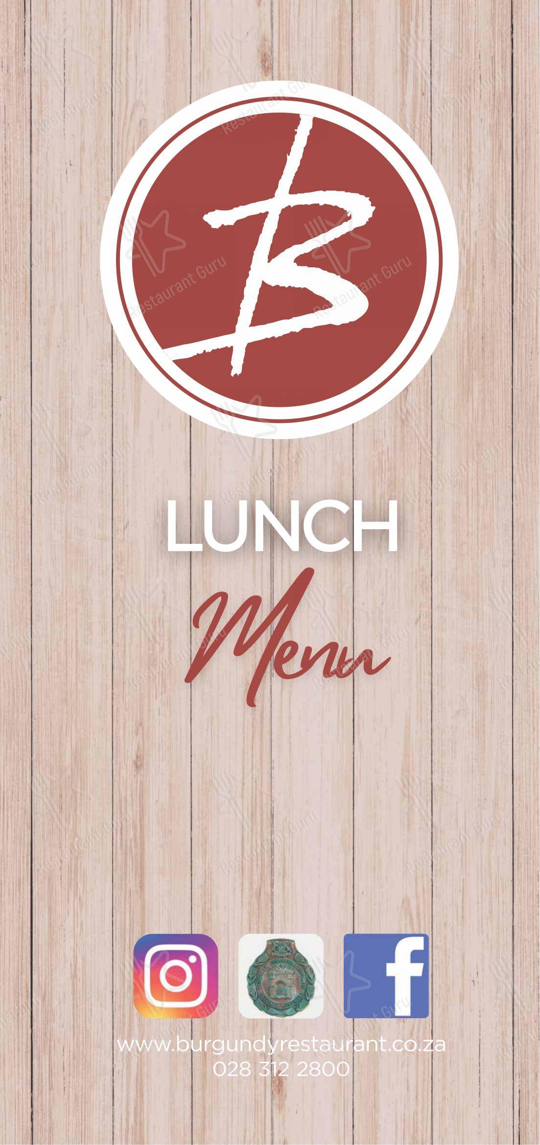 Основное меню pour Burgundy Restaurant dans Hermanus