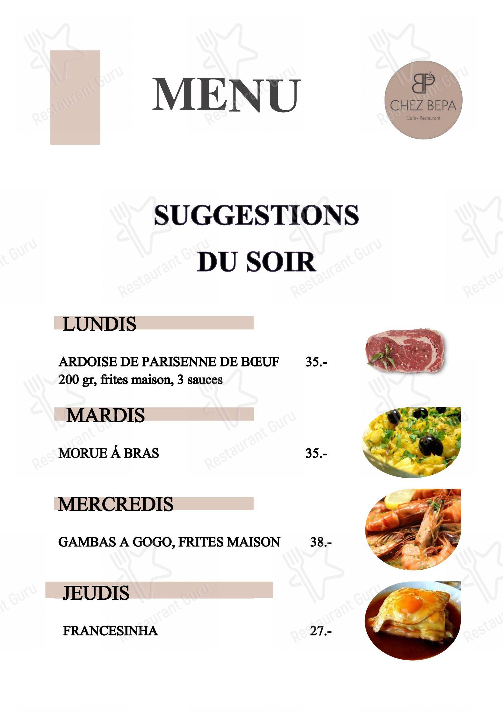 Menu di Café-Restaurant CHEZ BEPA - Menu
