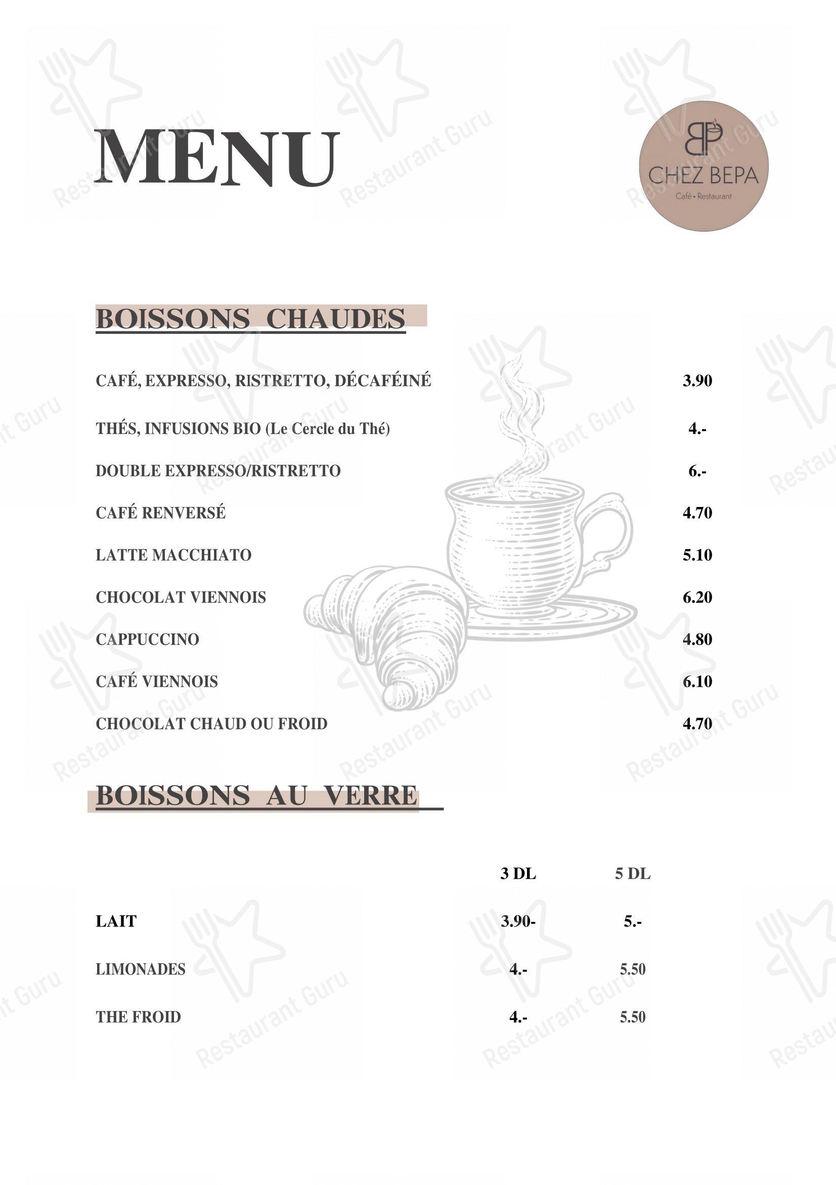 菜单 per Café-Restaurant CHEZ BEPA in Crissier