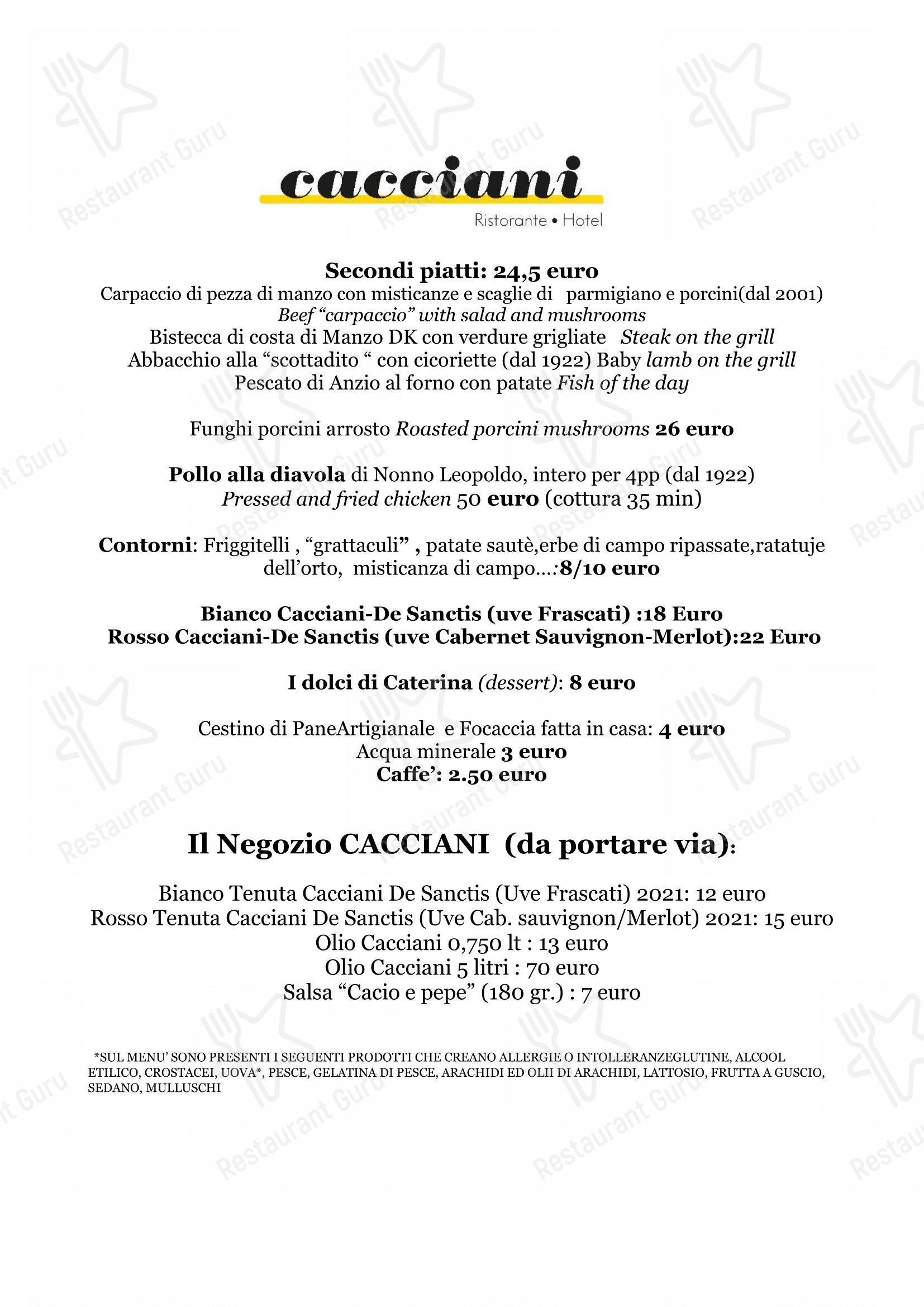 Cacciani Ristorante in Frascati - Основное меню