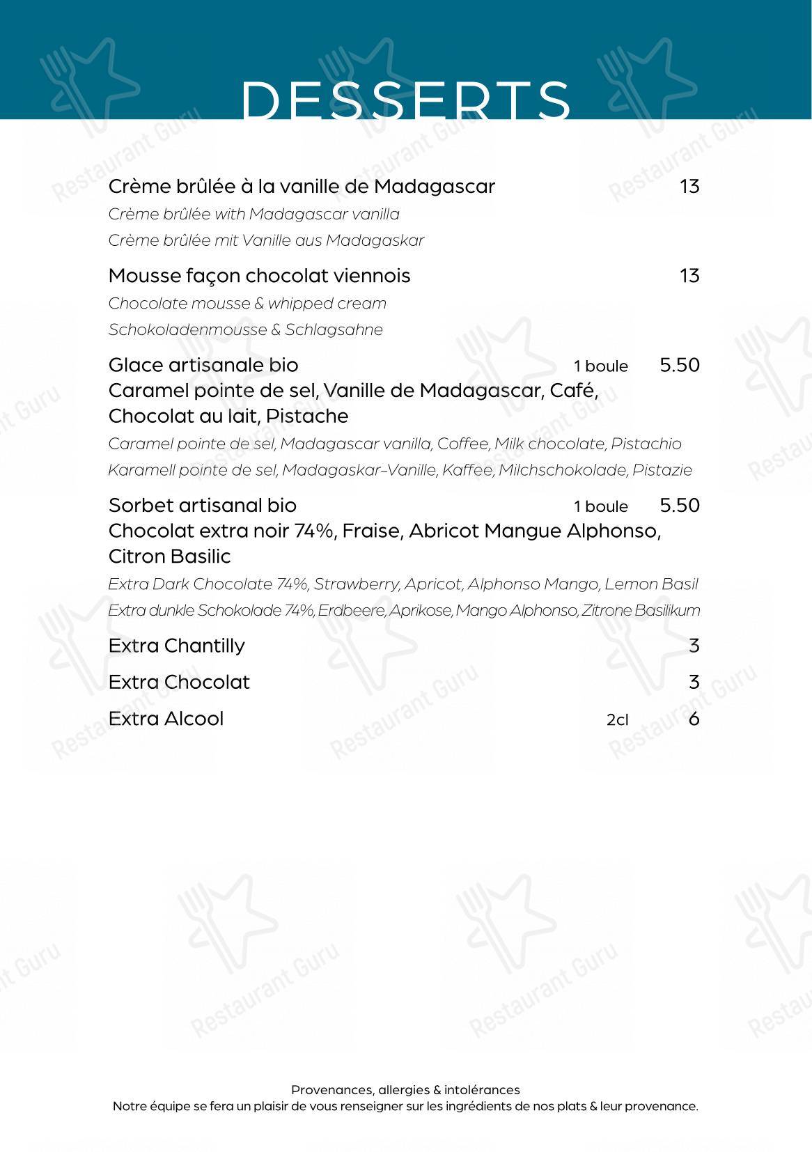 Menu per Café Bellagio ristorante