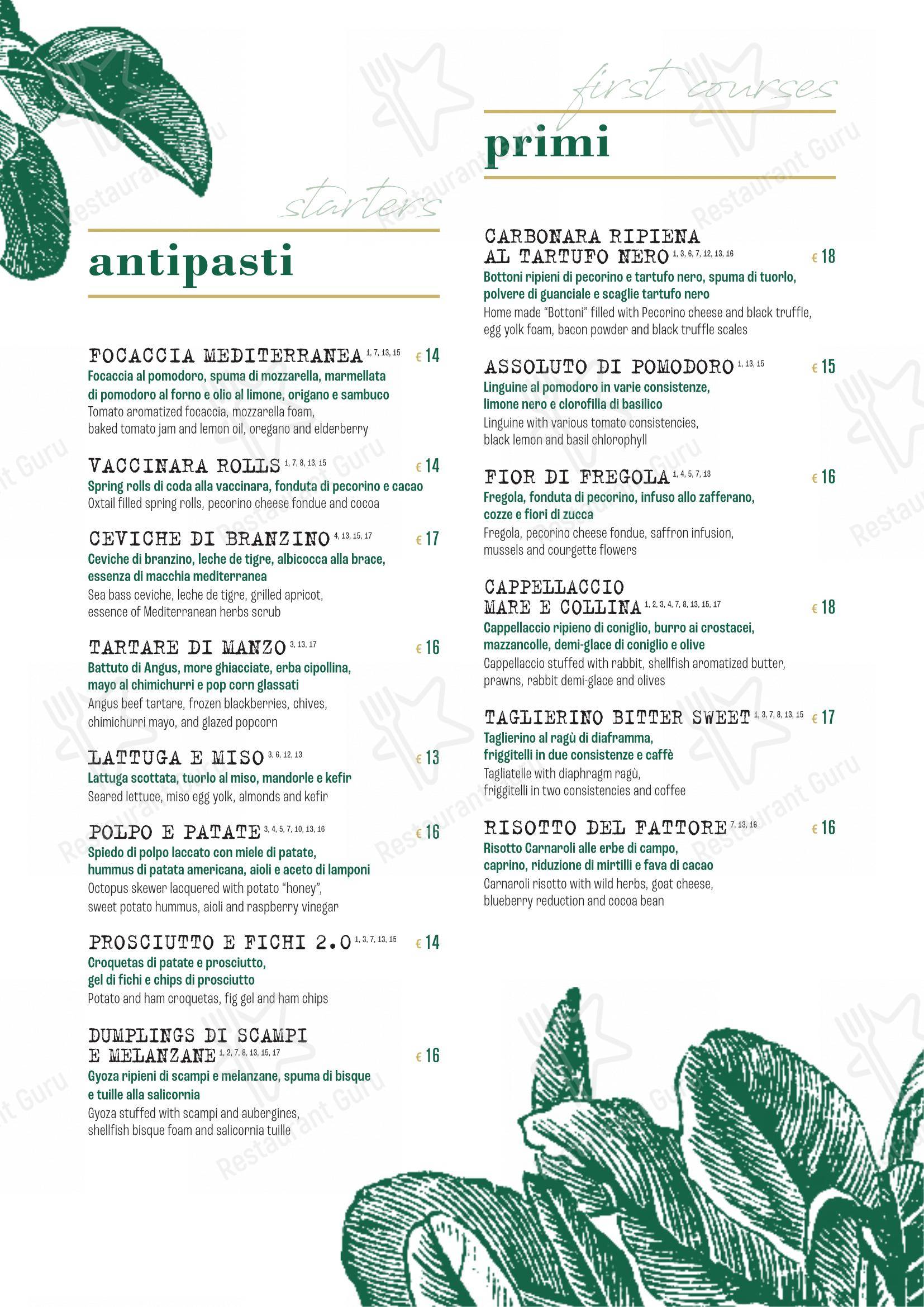 Menu bar per Clorofilla Cucina & Distillati pub & bar