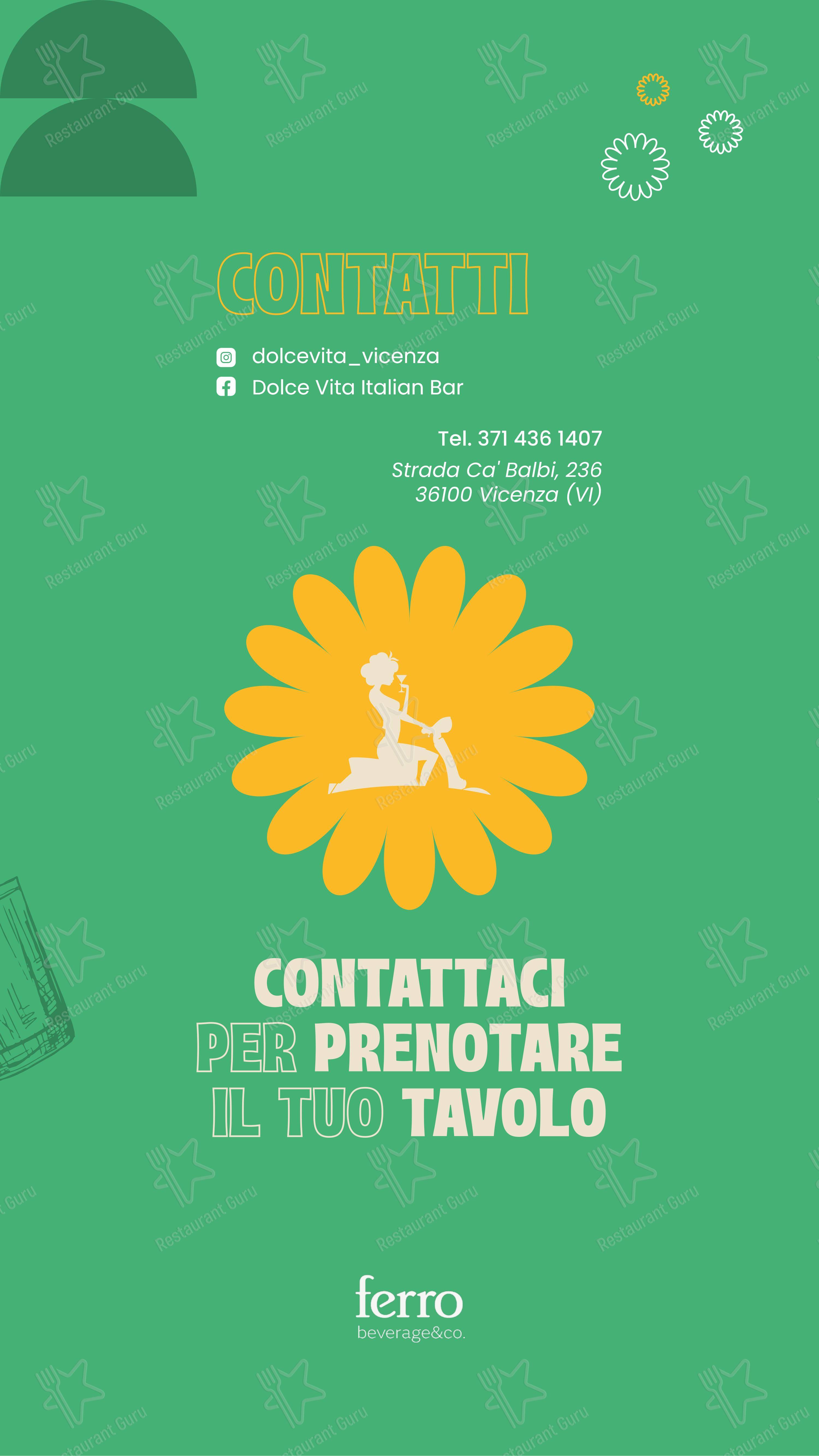 Menu bar per DOLCE VITA Italian Bar in Vicenza