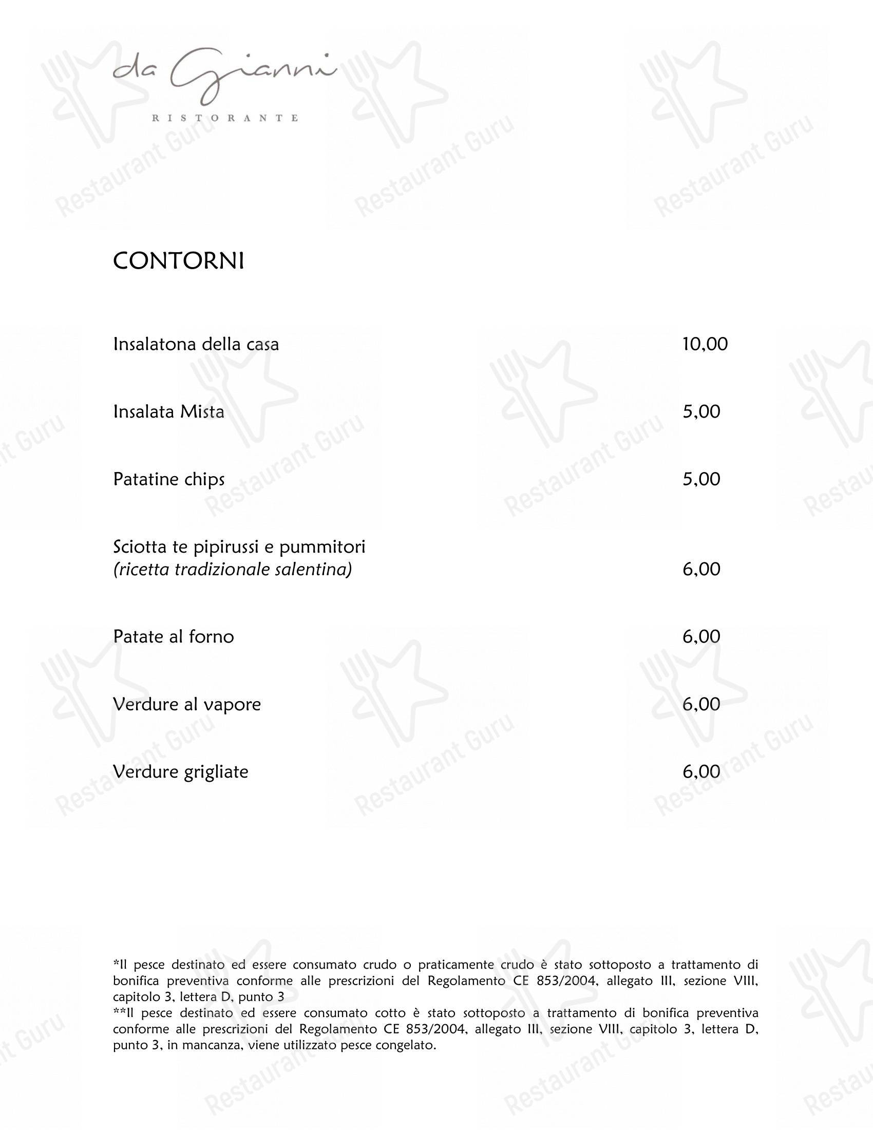 Menu di Da Gianni Ristorante - Menu bar