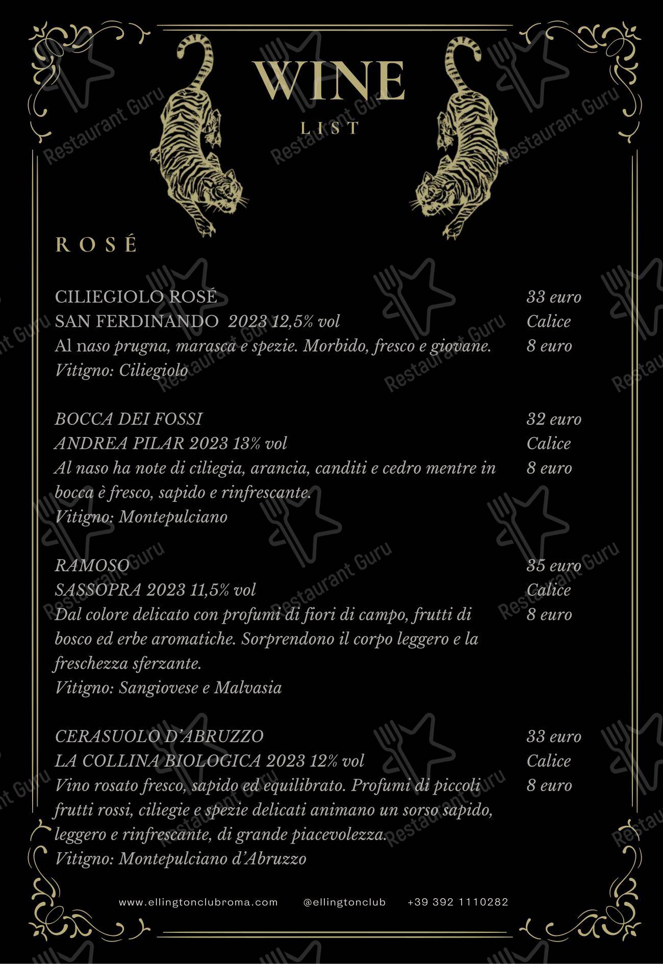 Menu per Ellington Club in Roma