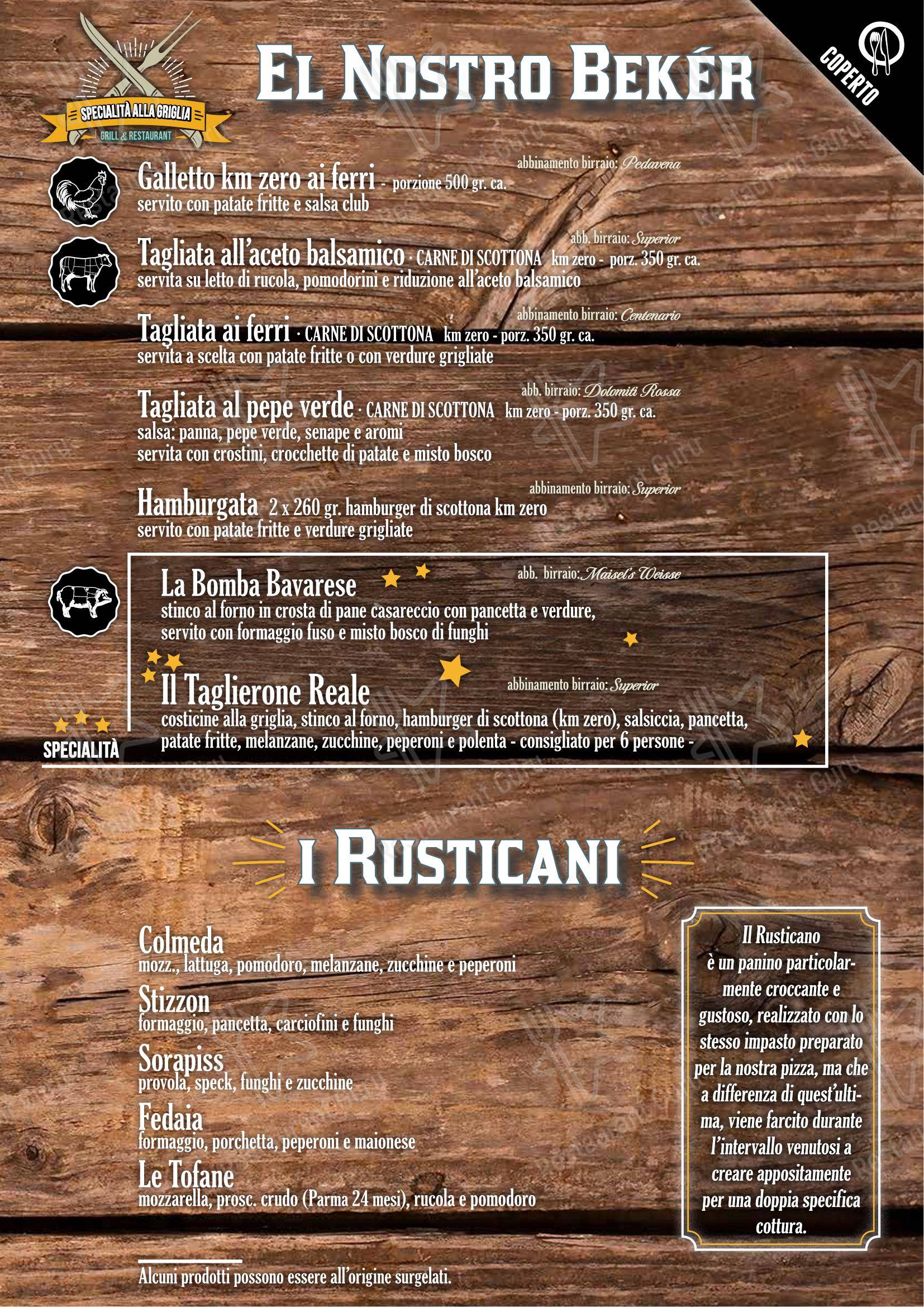 Menu di Fabbrica di Pedavena Mirano - Menu