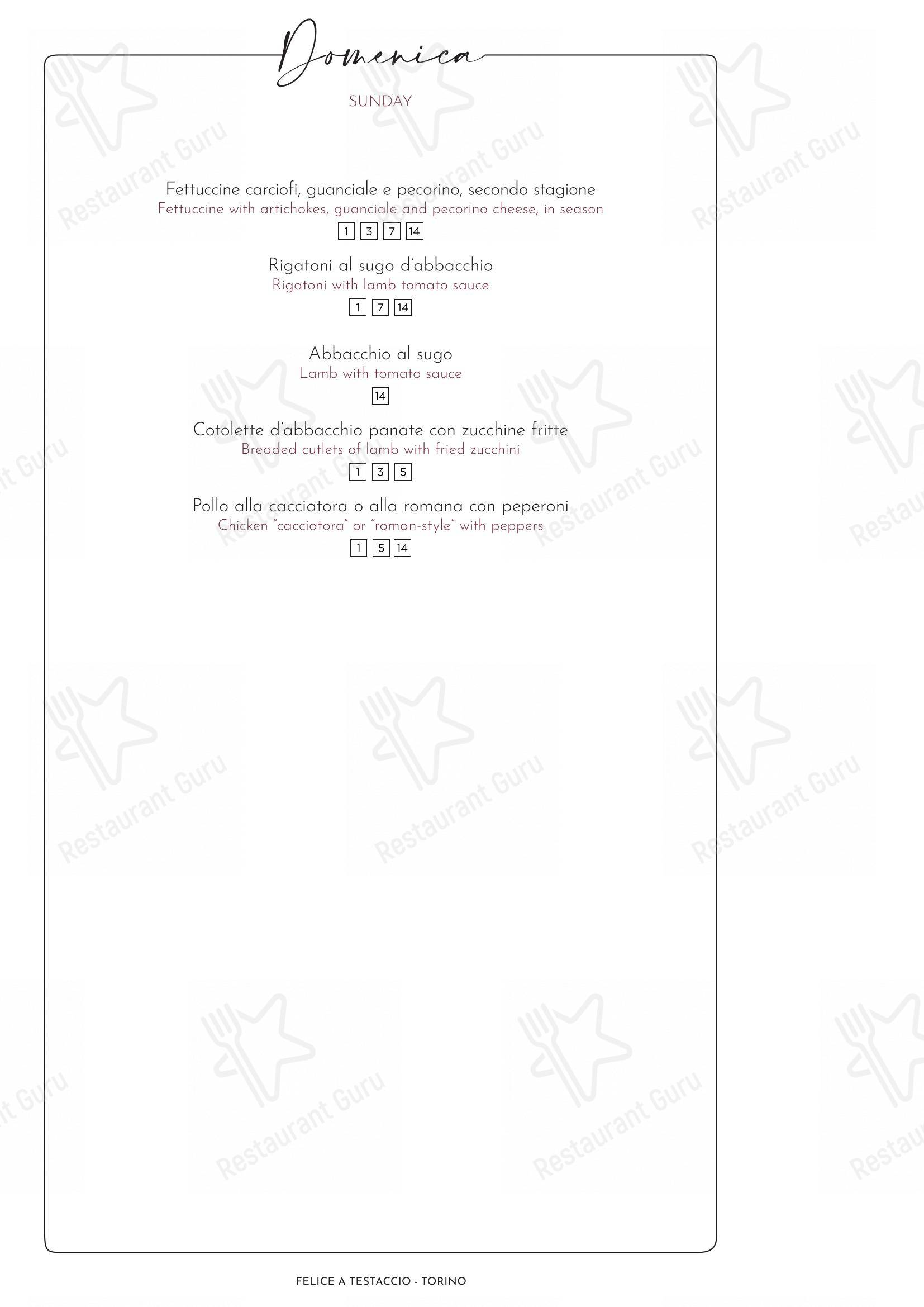菜单 per Felice a Testaccio ROMA in Roma