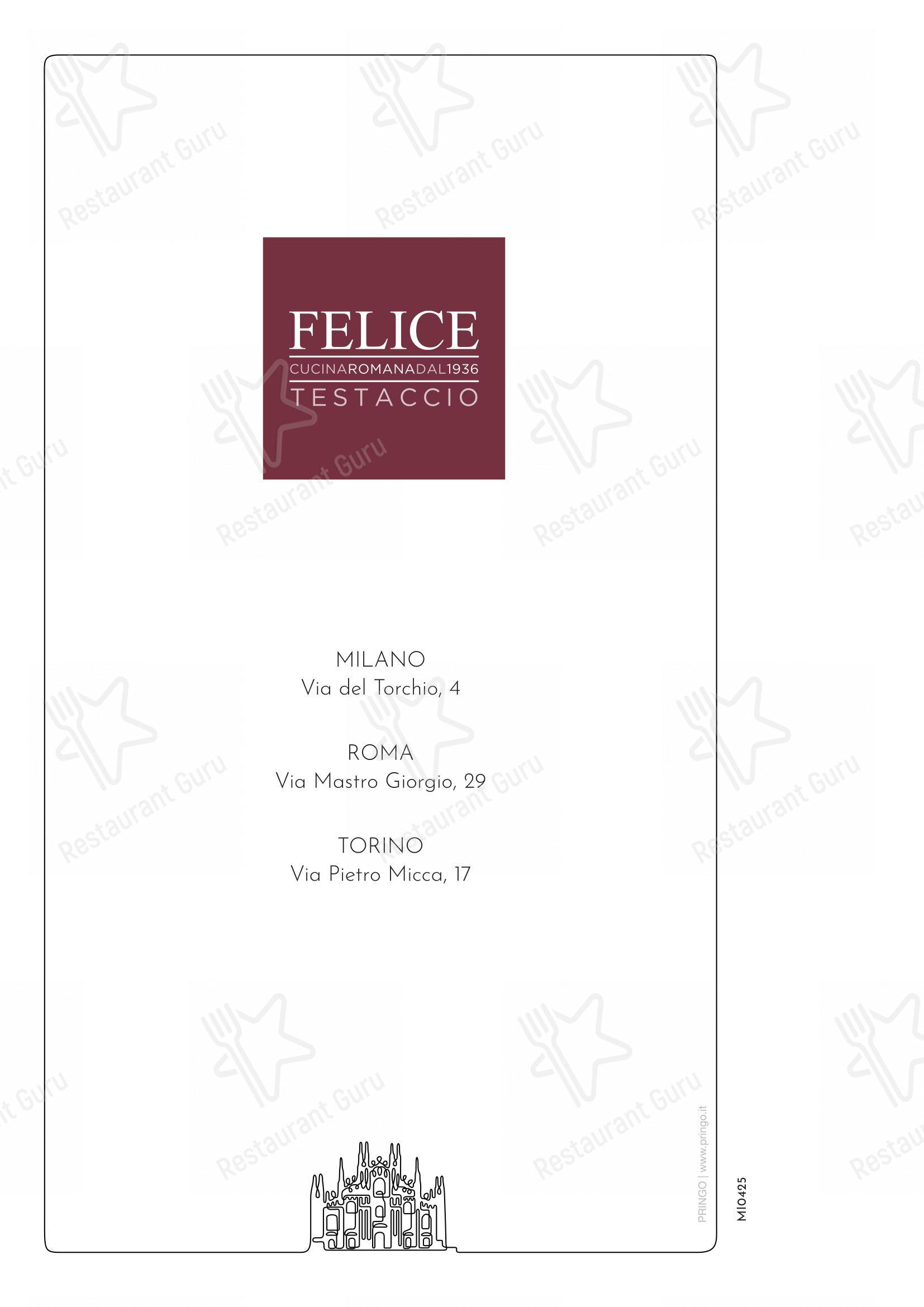 Felice a Testaccio ROMA in Roma - Menu bar