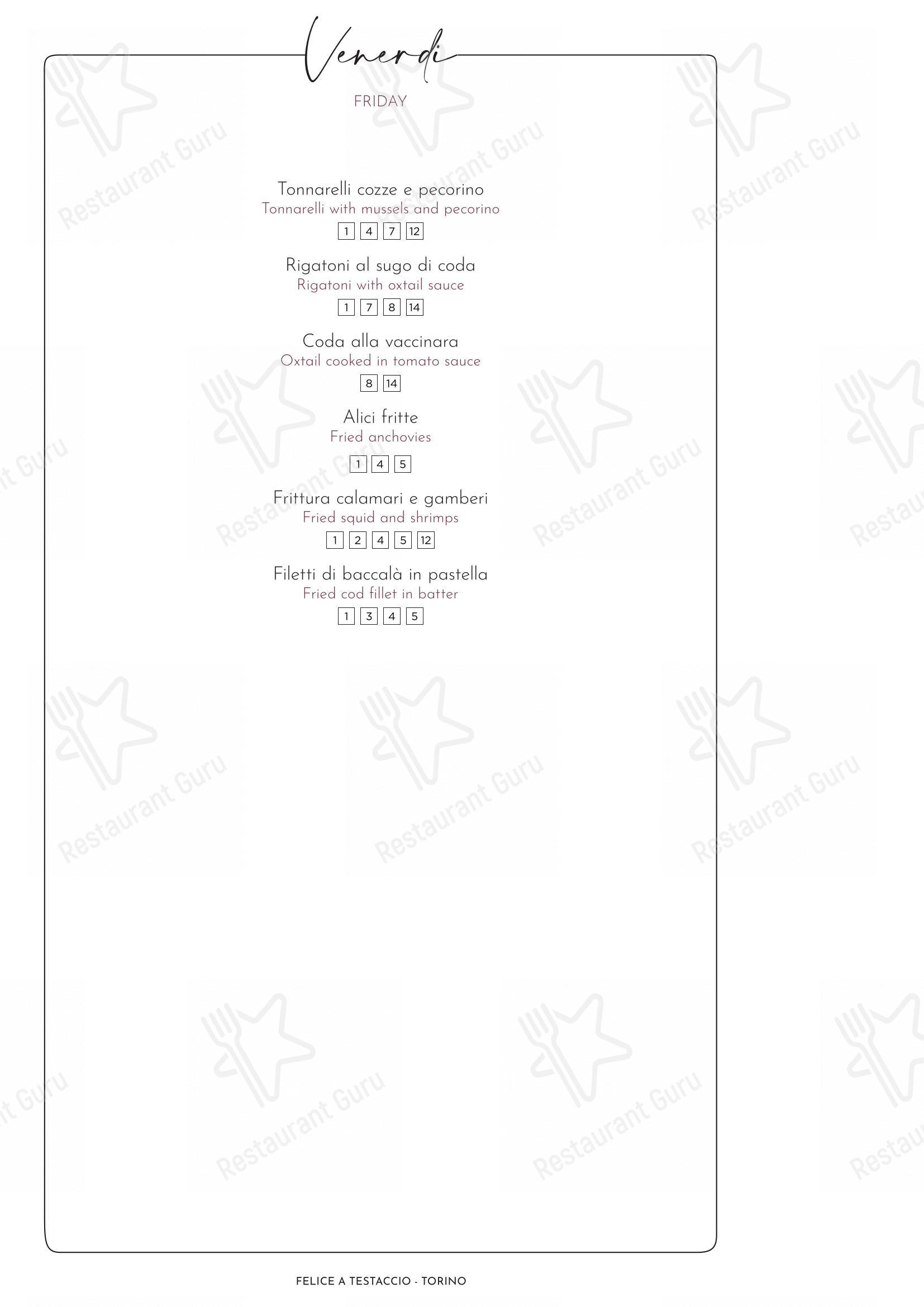 Felice a Testaccio ROMA in Roma - 菜单