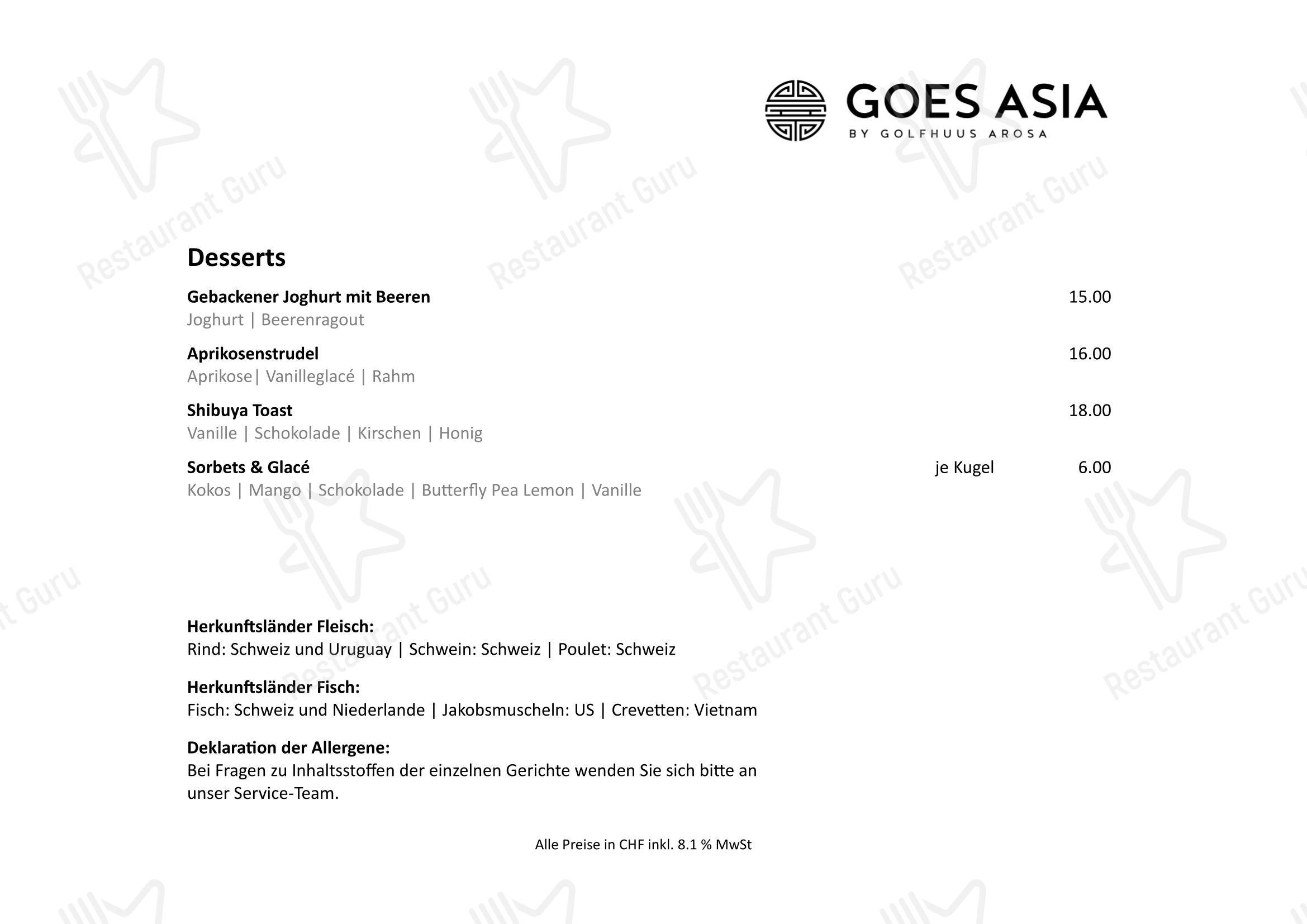 菜单 per Golfhuus goes Asia ristorante