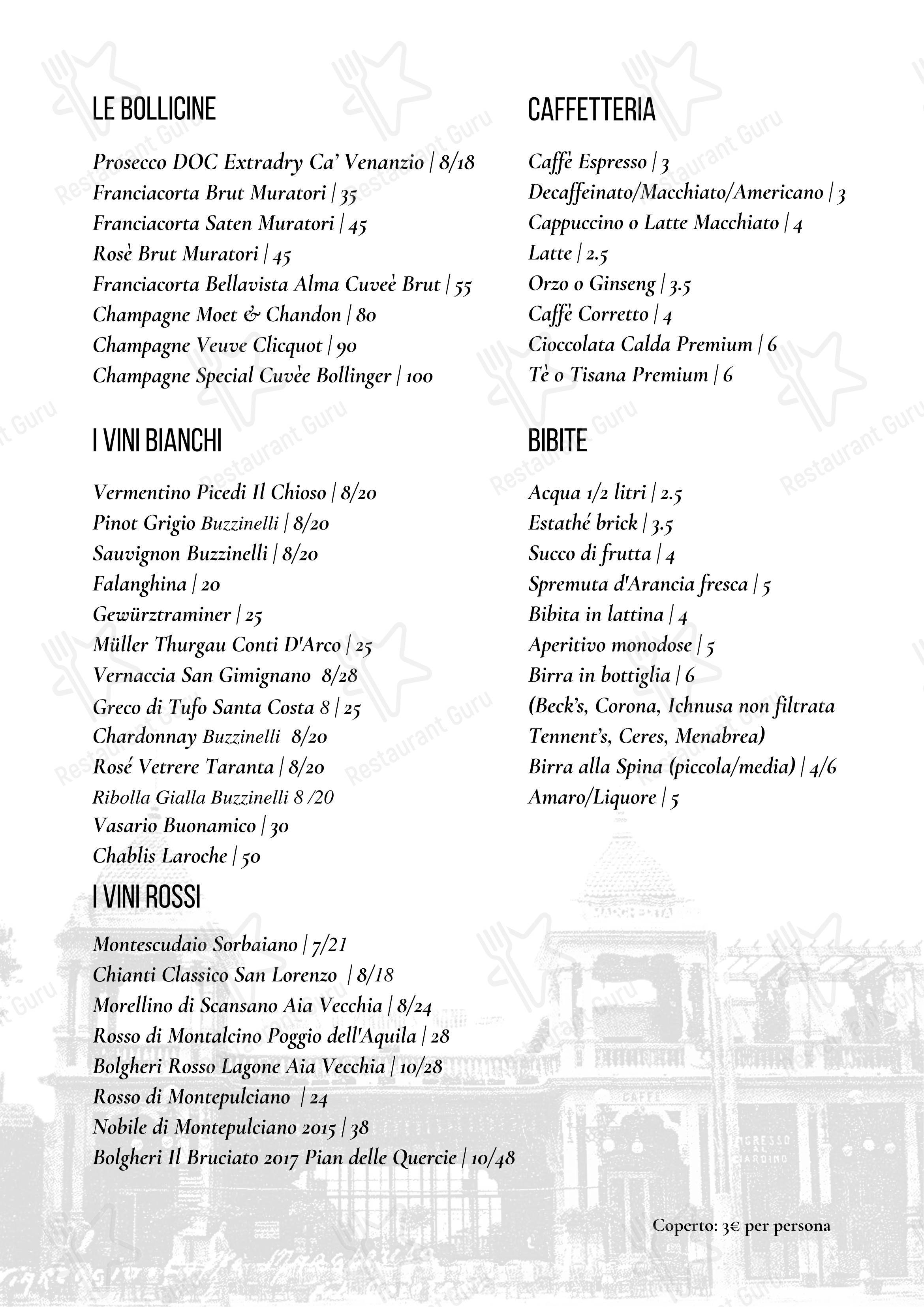 Menu bar per Gran Caffè Margherita pizzeria