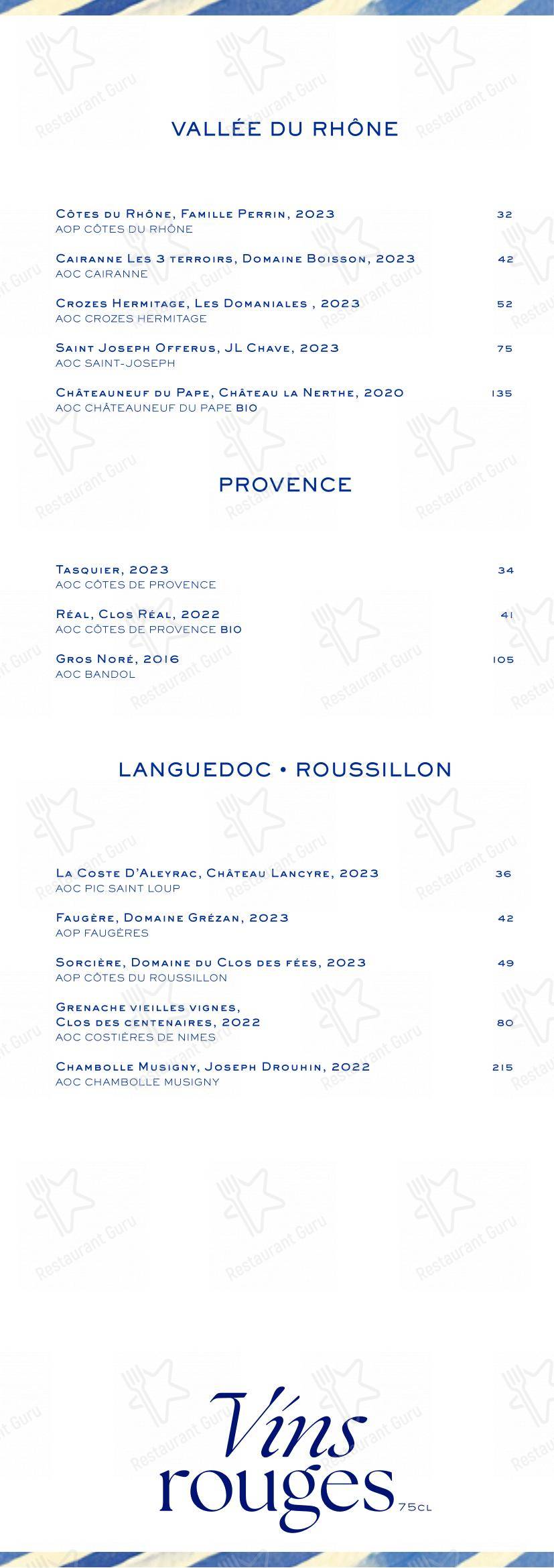 Menu pour Grand Café des Fleurs - Menu