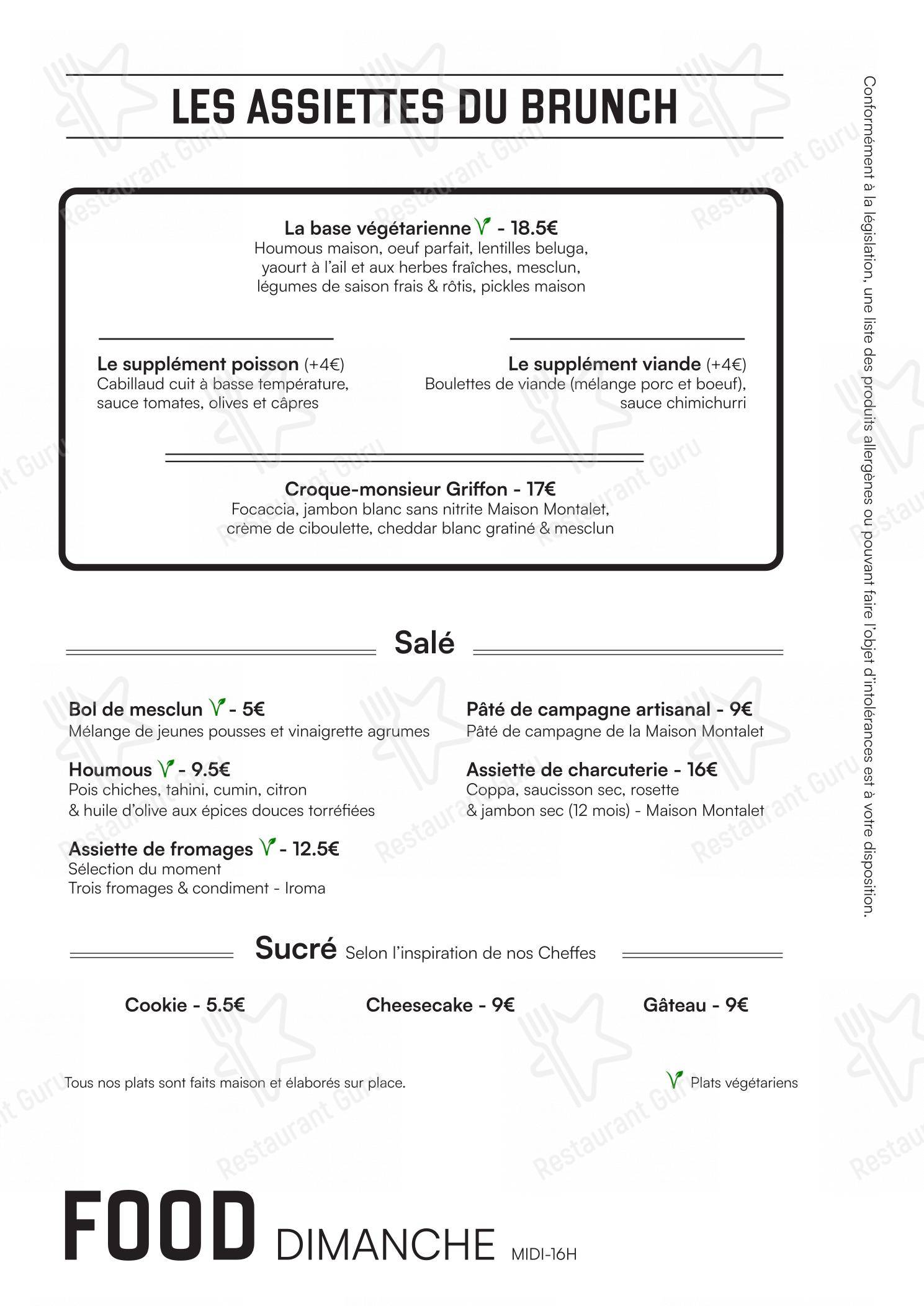 Griffon dans Paris - Menu