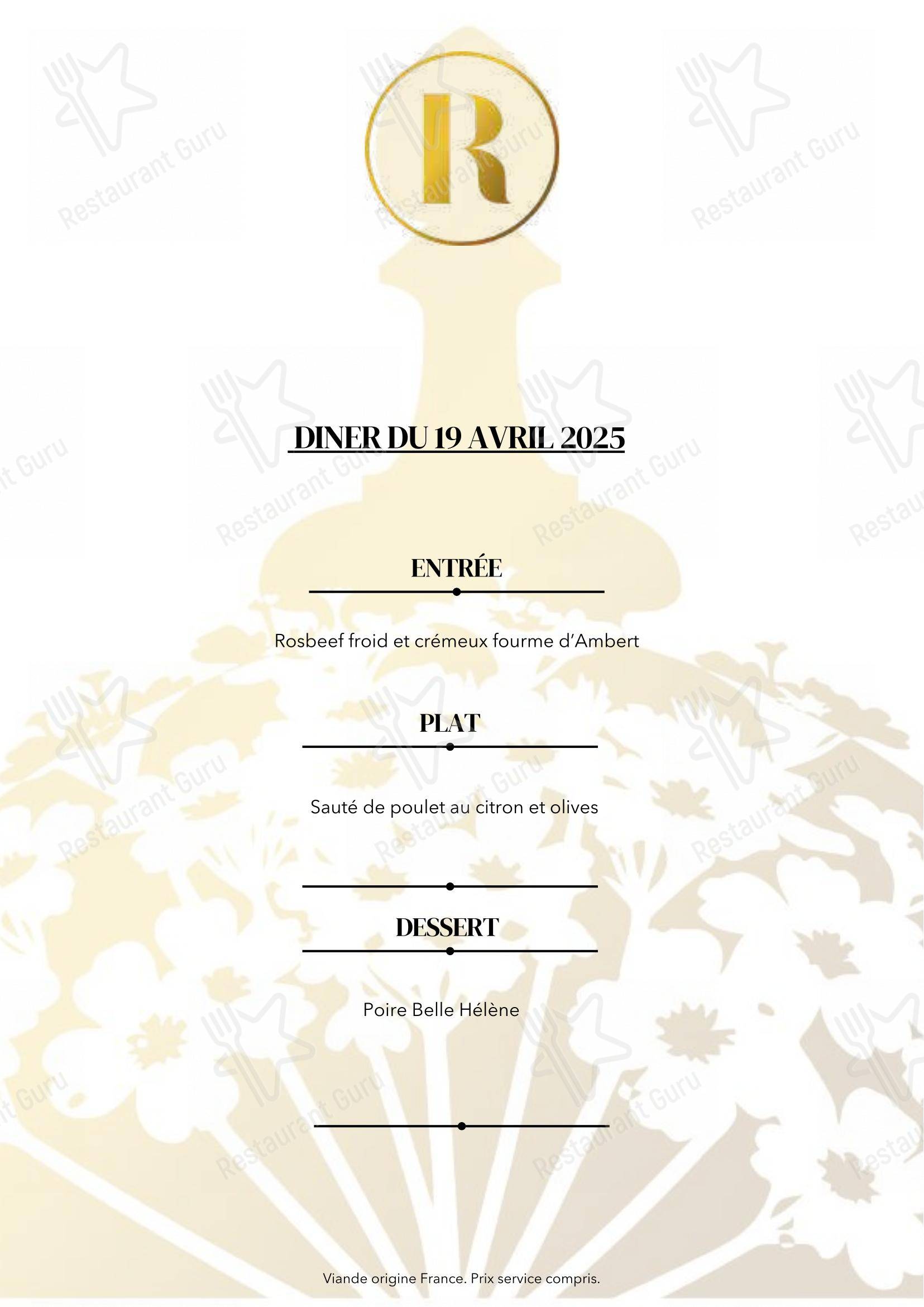 Menu pour Hôtel Le Régina - Le Puy en Velay dans Le Puy-en-Velay