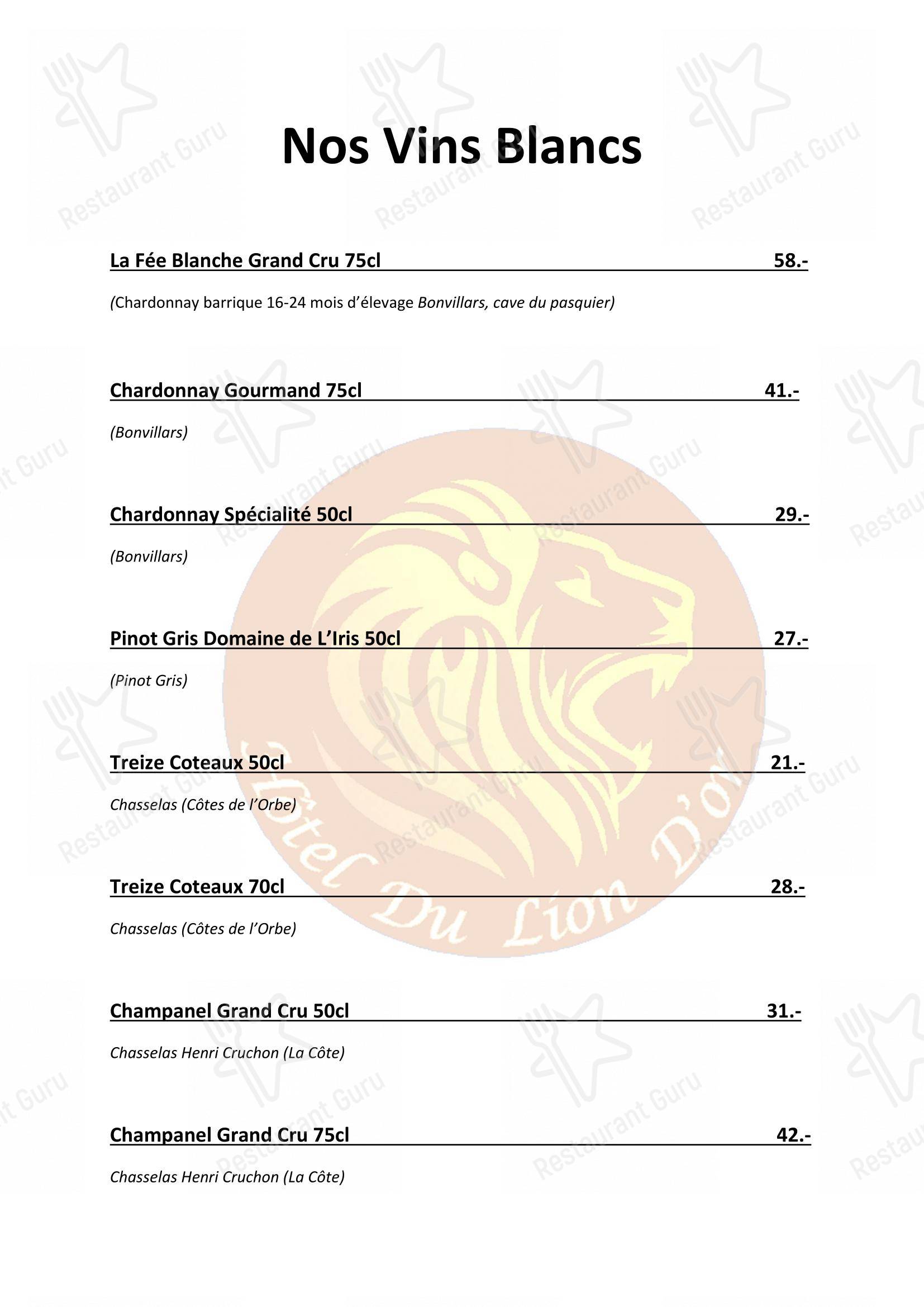 Menu di Hôtel du Lion d'Or - Основное меню