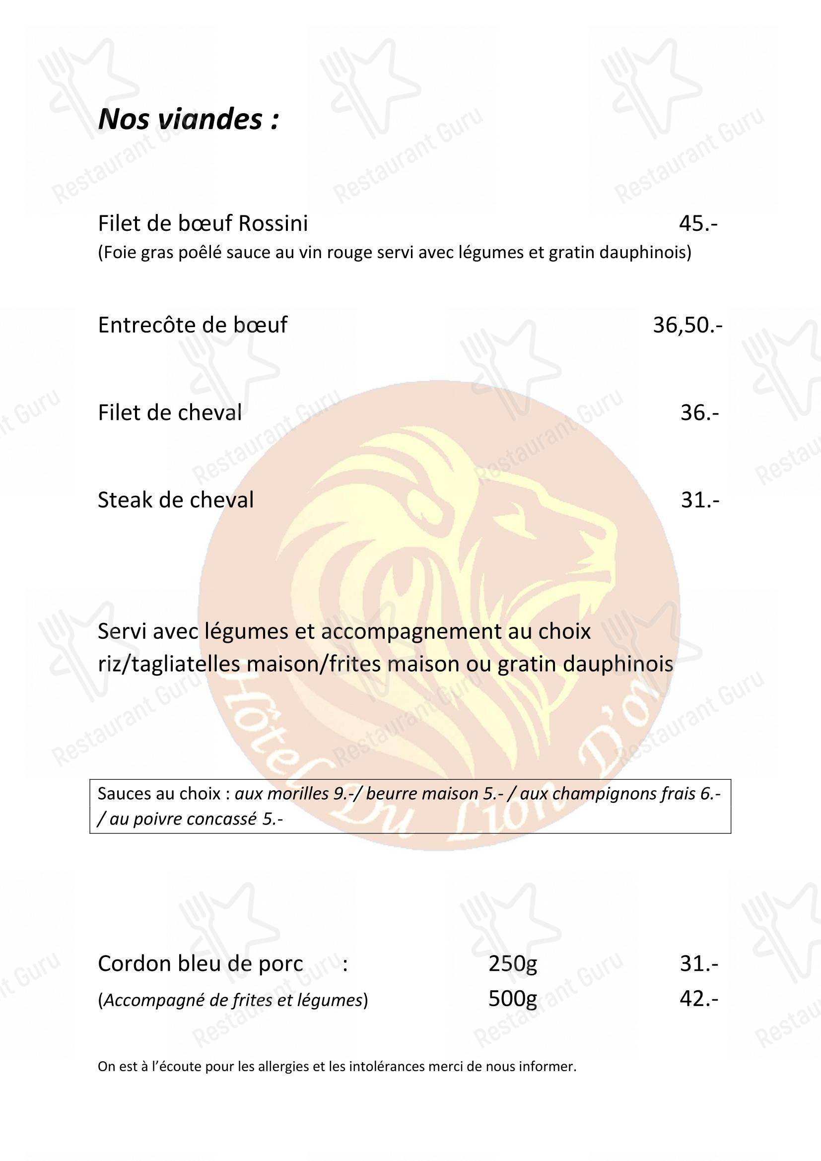 Menu di Hôtel du Lion d'Or - 菜单