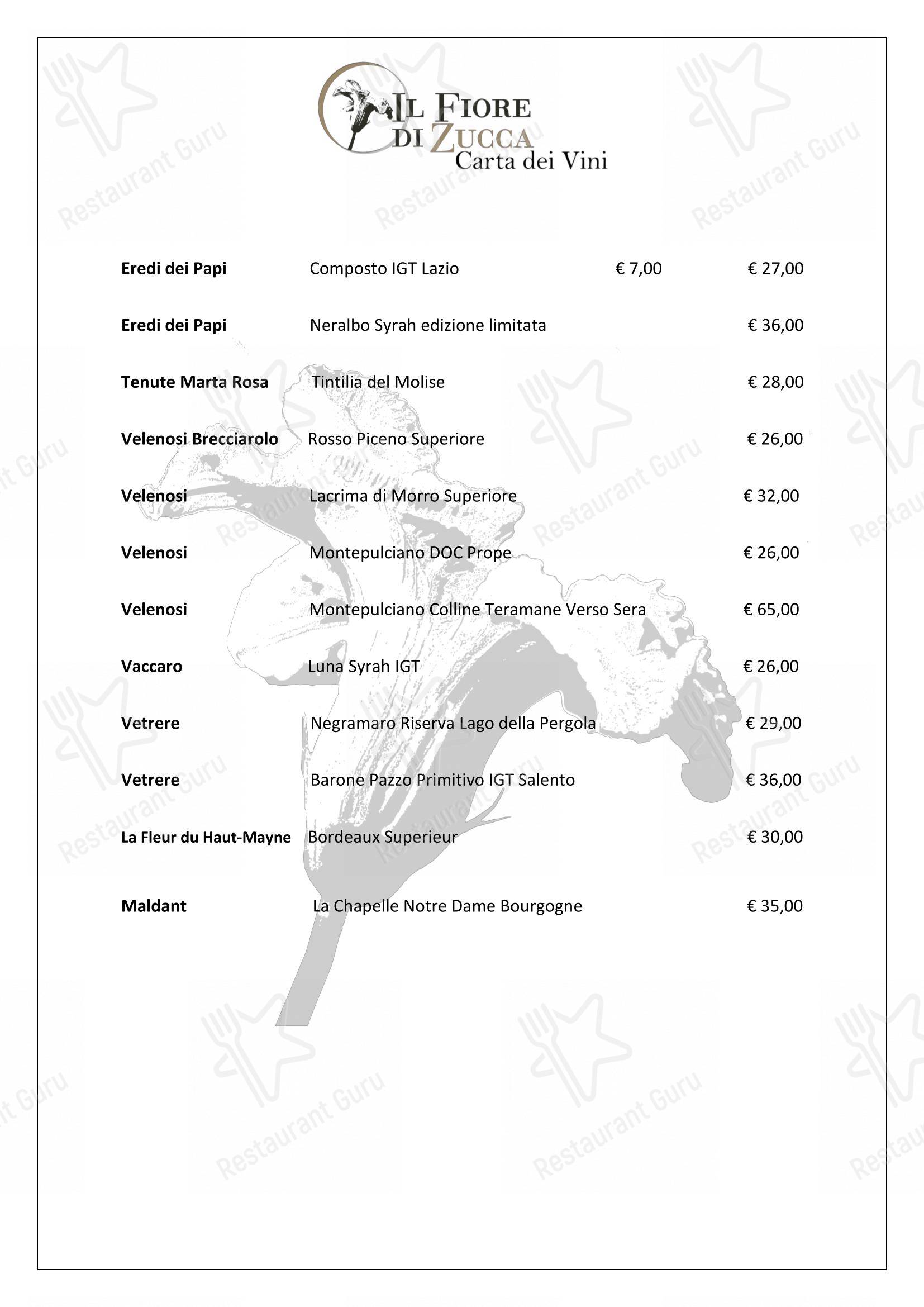 Menu bar per Il Fiore di Zucca in Gardone Riviera