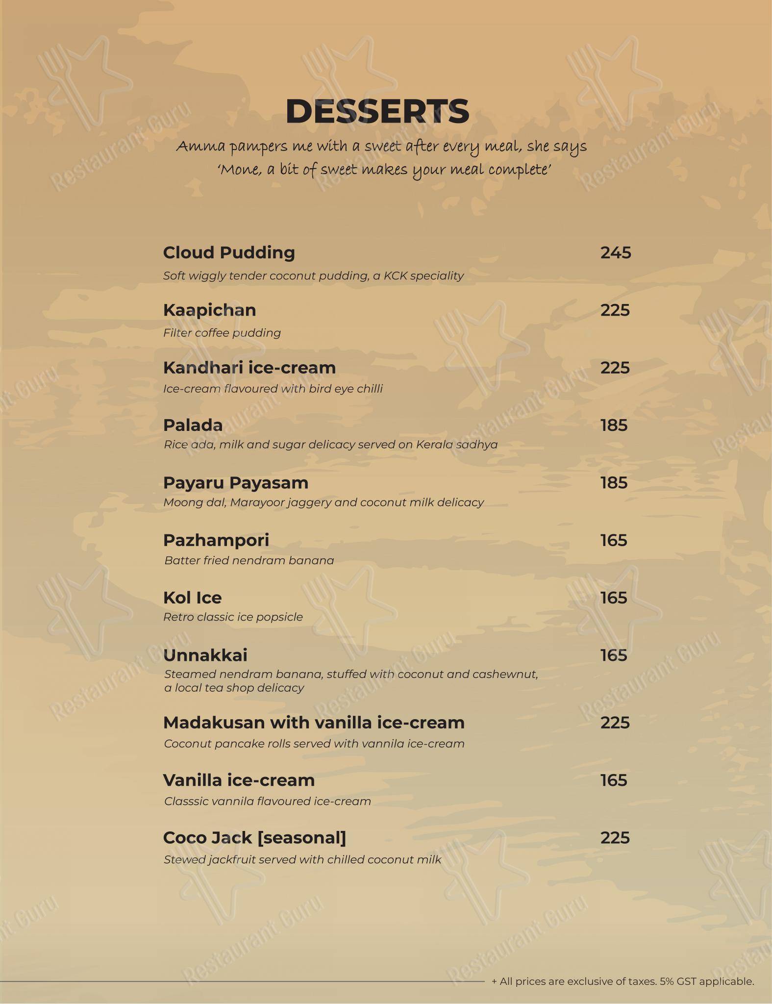 Kappa Chakka Kandhari in Bengaluru - Menu bar