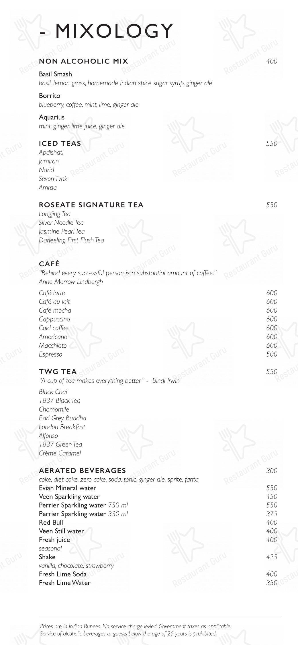 Menu for the Kheer - Roseate House restaurant