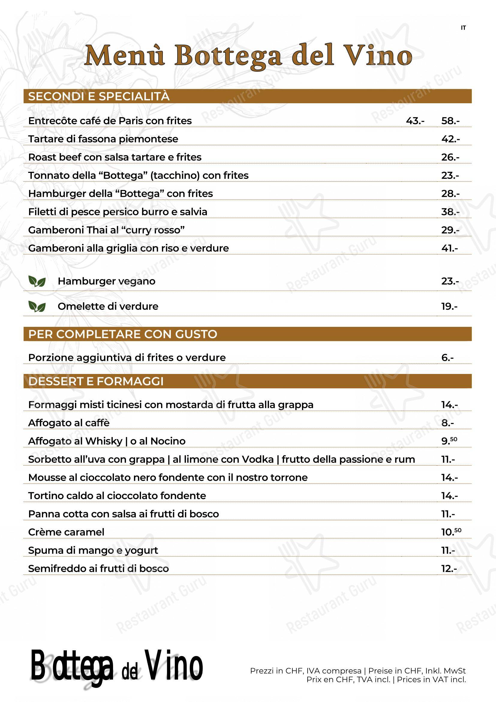 菜单 per La Bottega del Vino ristorante