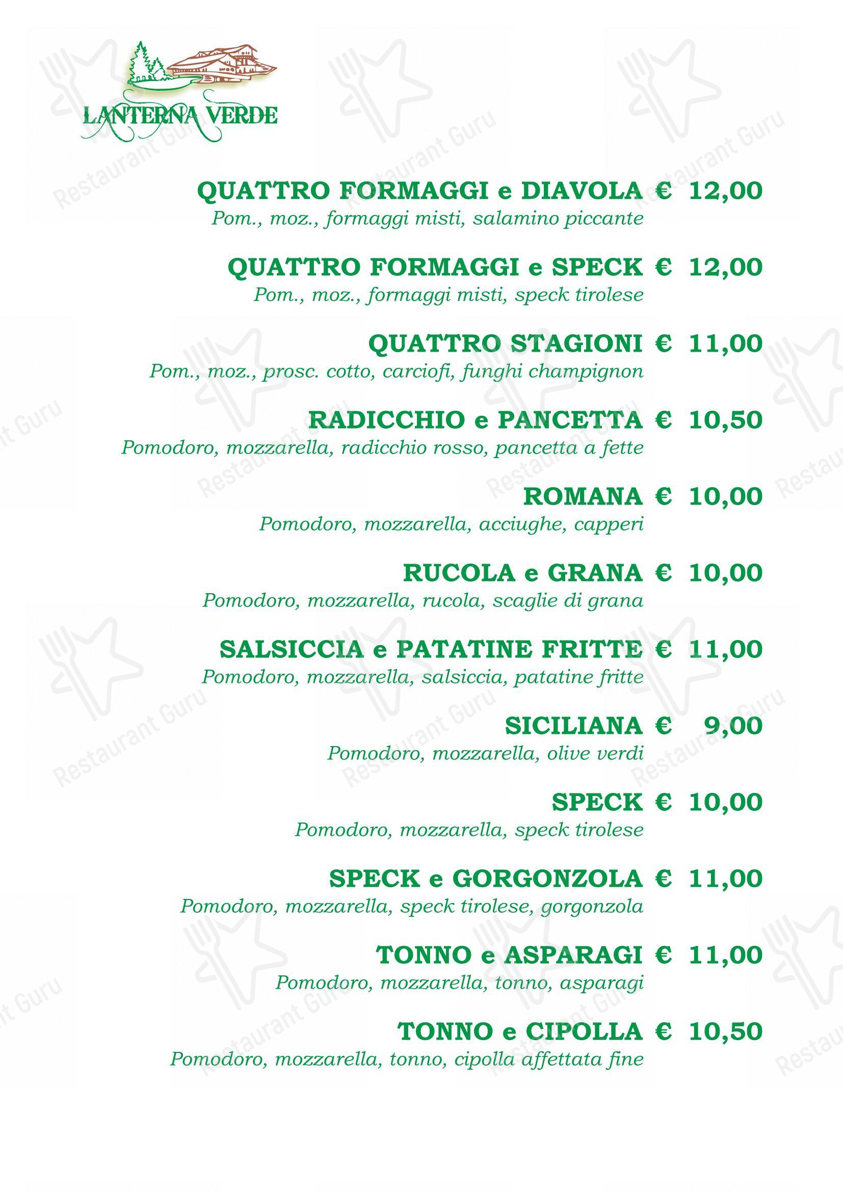 Lanterna Verde in Tonadico - Menu