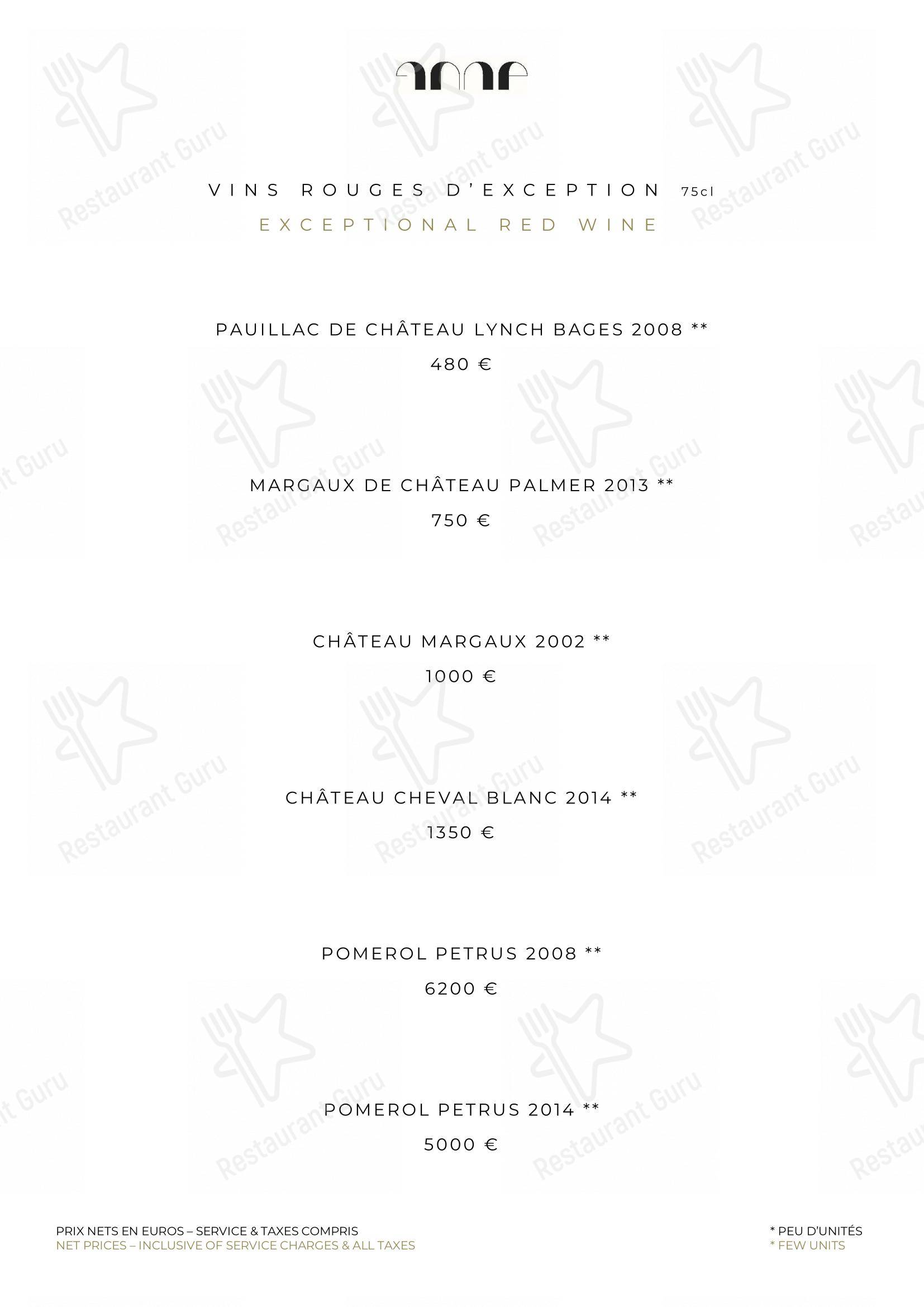 Takeaway Menu pour Le Pavillon de la Reine dans Paris