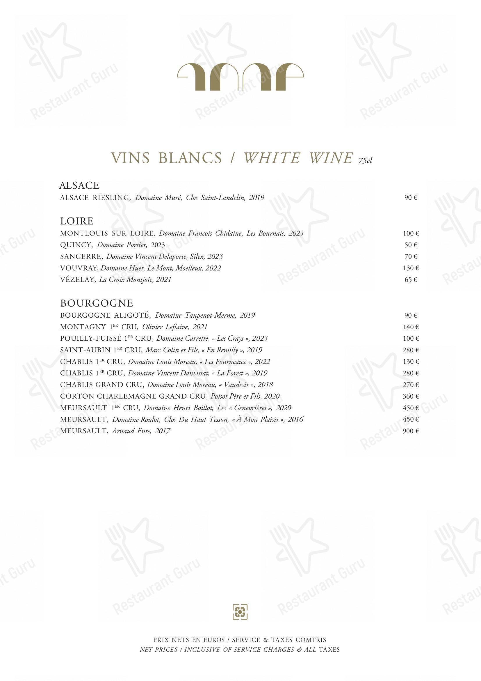 Le Pavillon de la Reine dans Paris - Dinner Menu