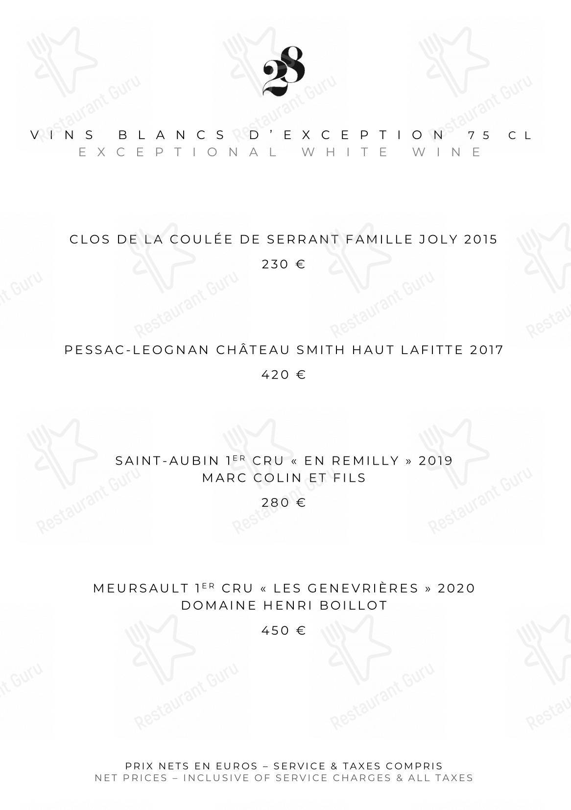 Menu pour Le Pavillon de la Reine - Детское