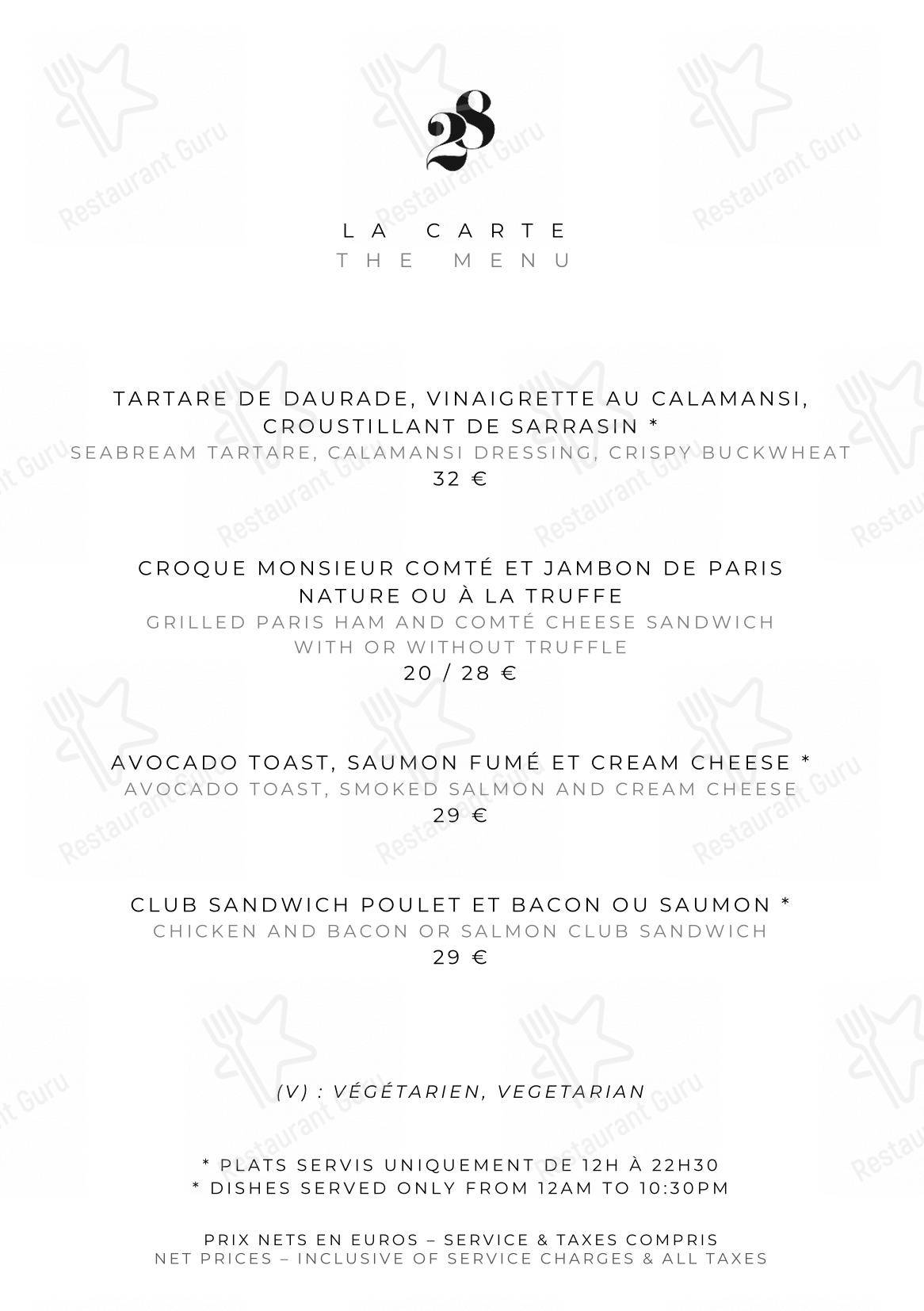Menu pour Le Pavillon de la Reine - Menu