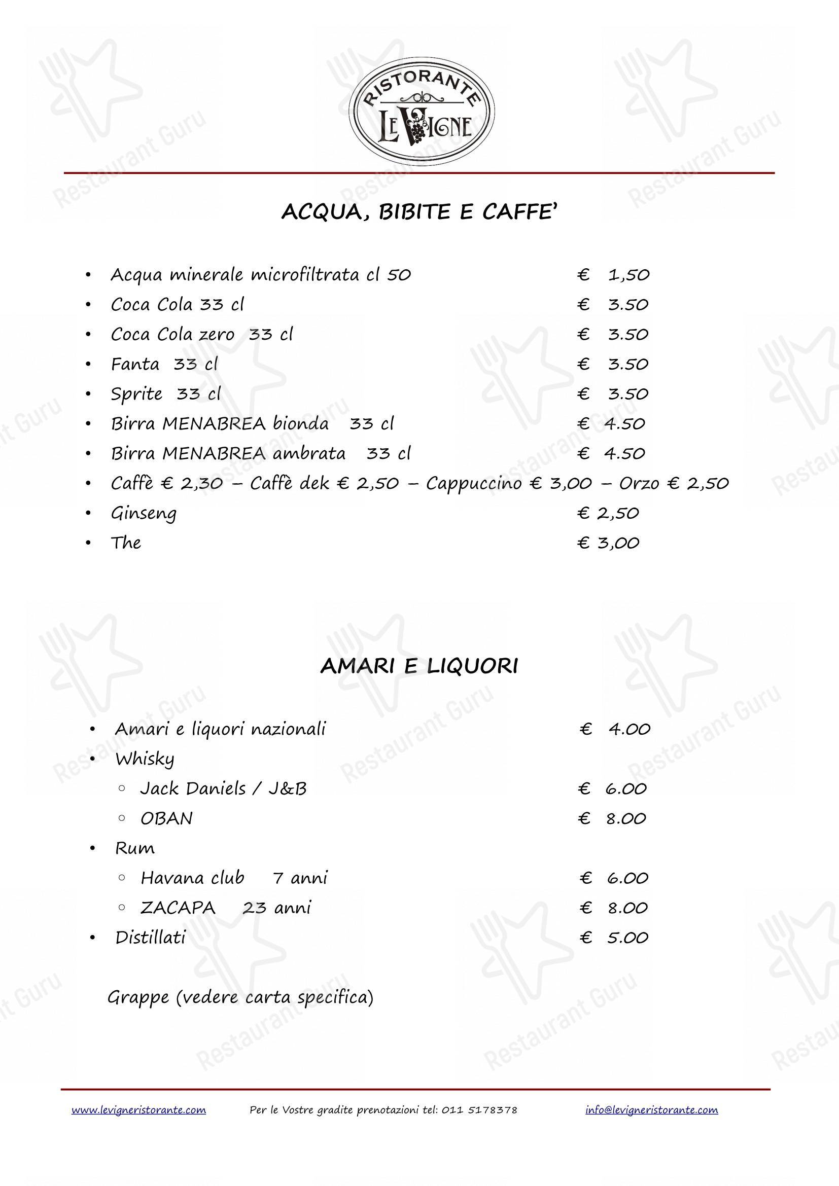Le Vigne in Torino - Menu