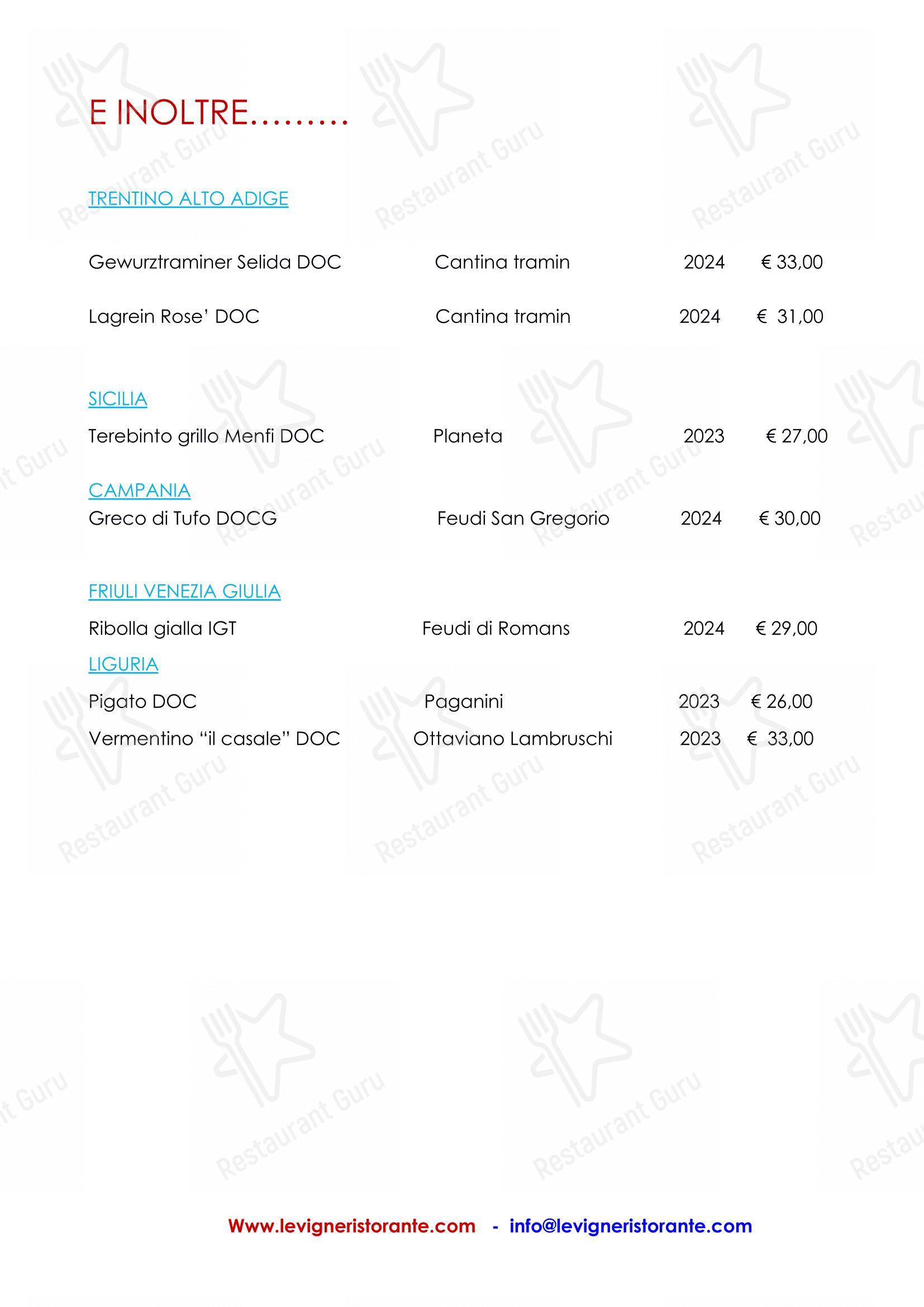Le Vigne in Torino - Menu bar