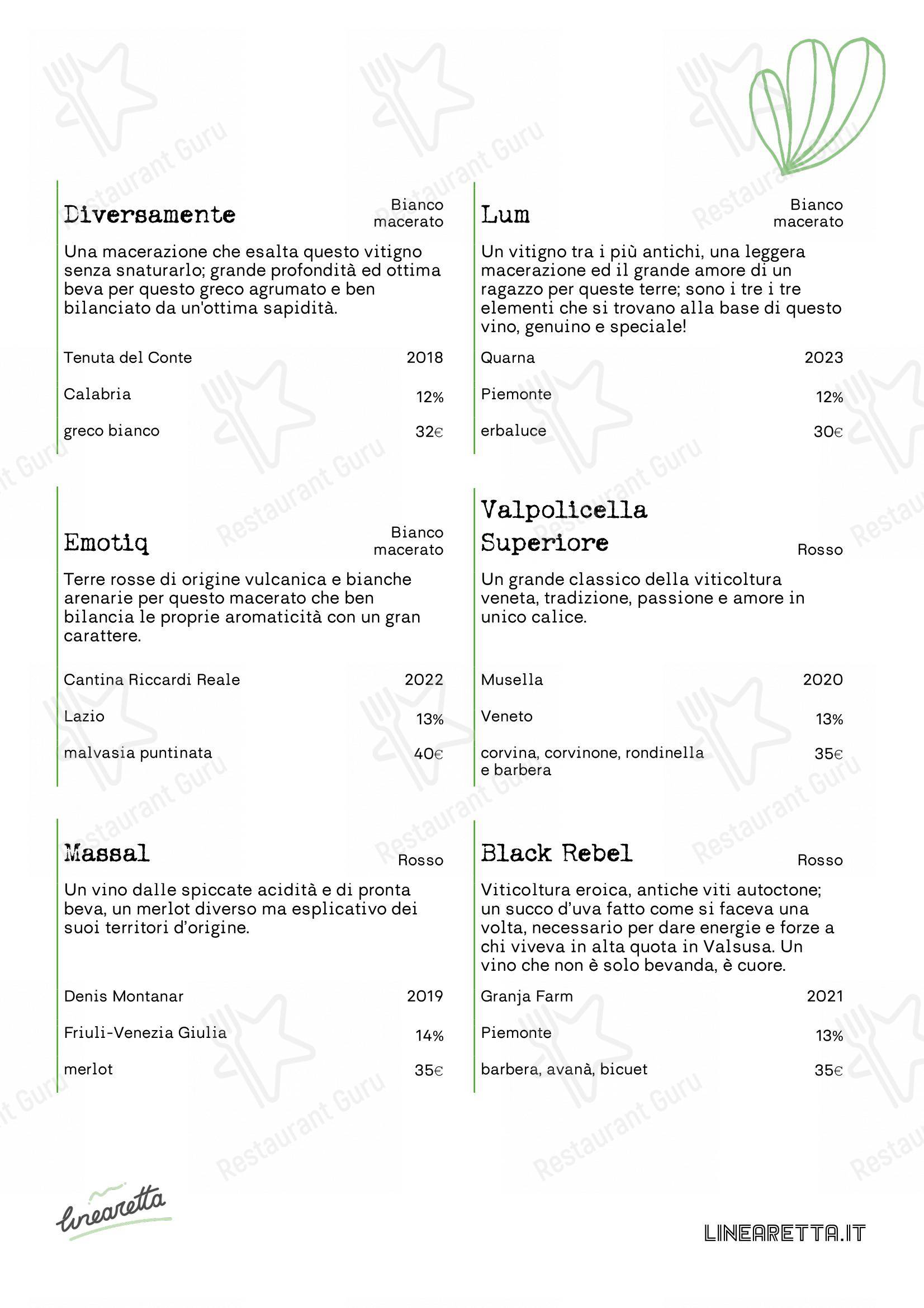 Linearetta in Milano - Menu