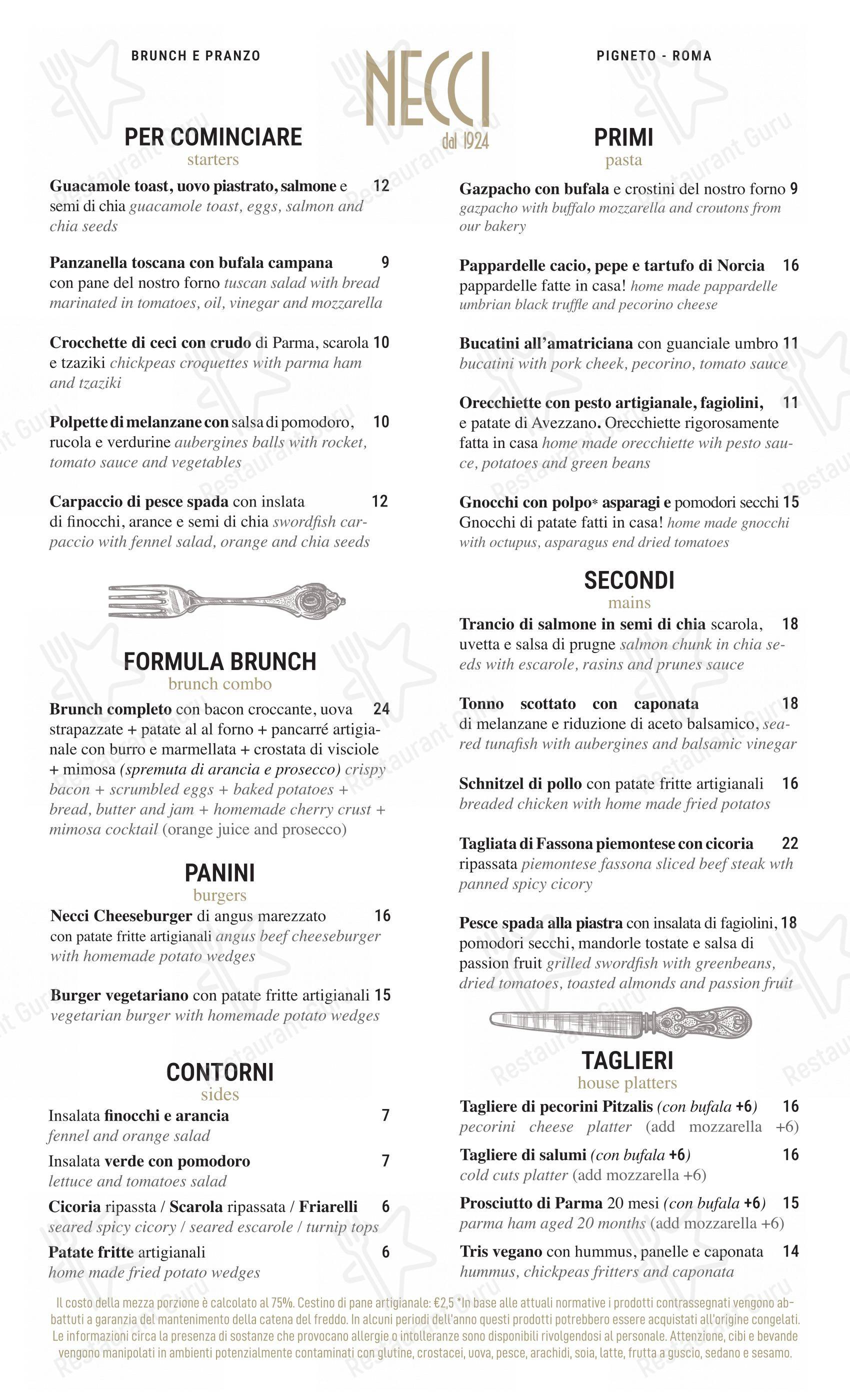 Necci dal 1924 in Roma - Lunch Menu