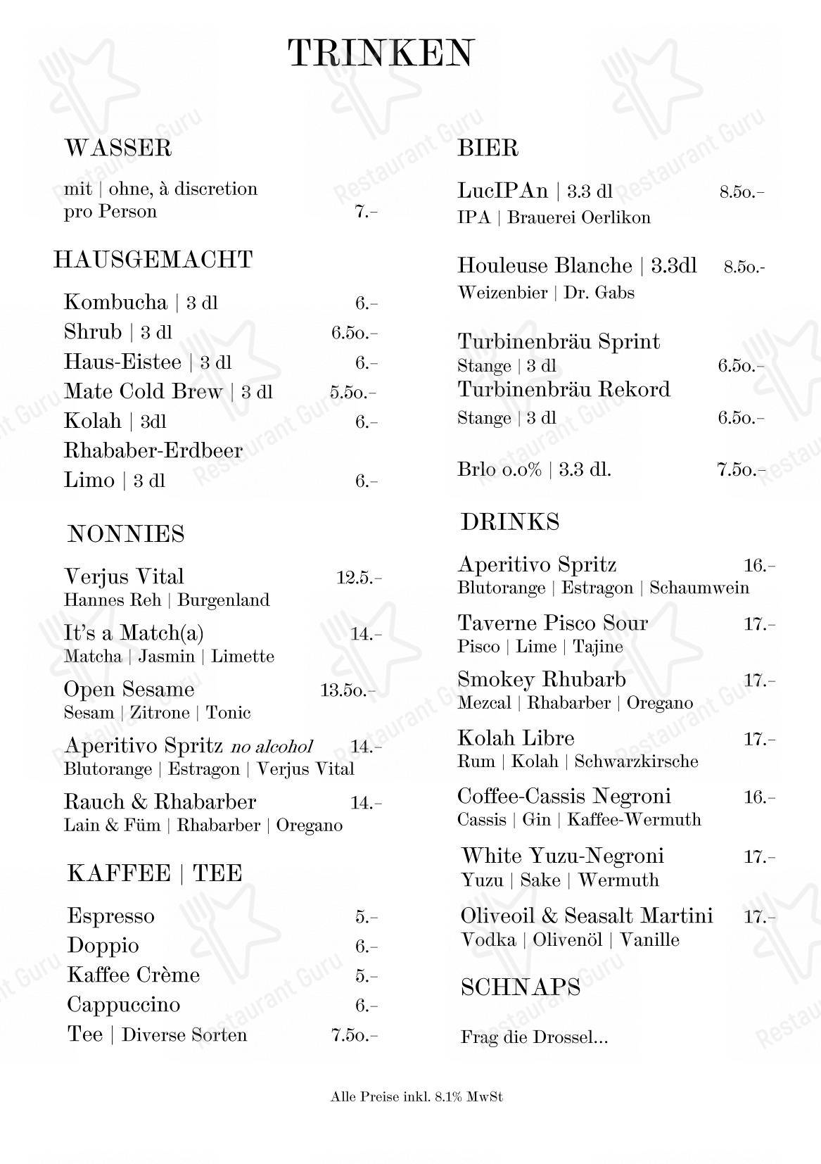 Neue Taverne in Zurigo - Dinner Menu