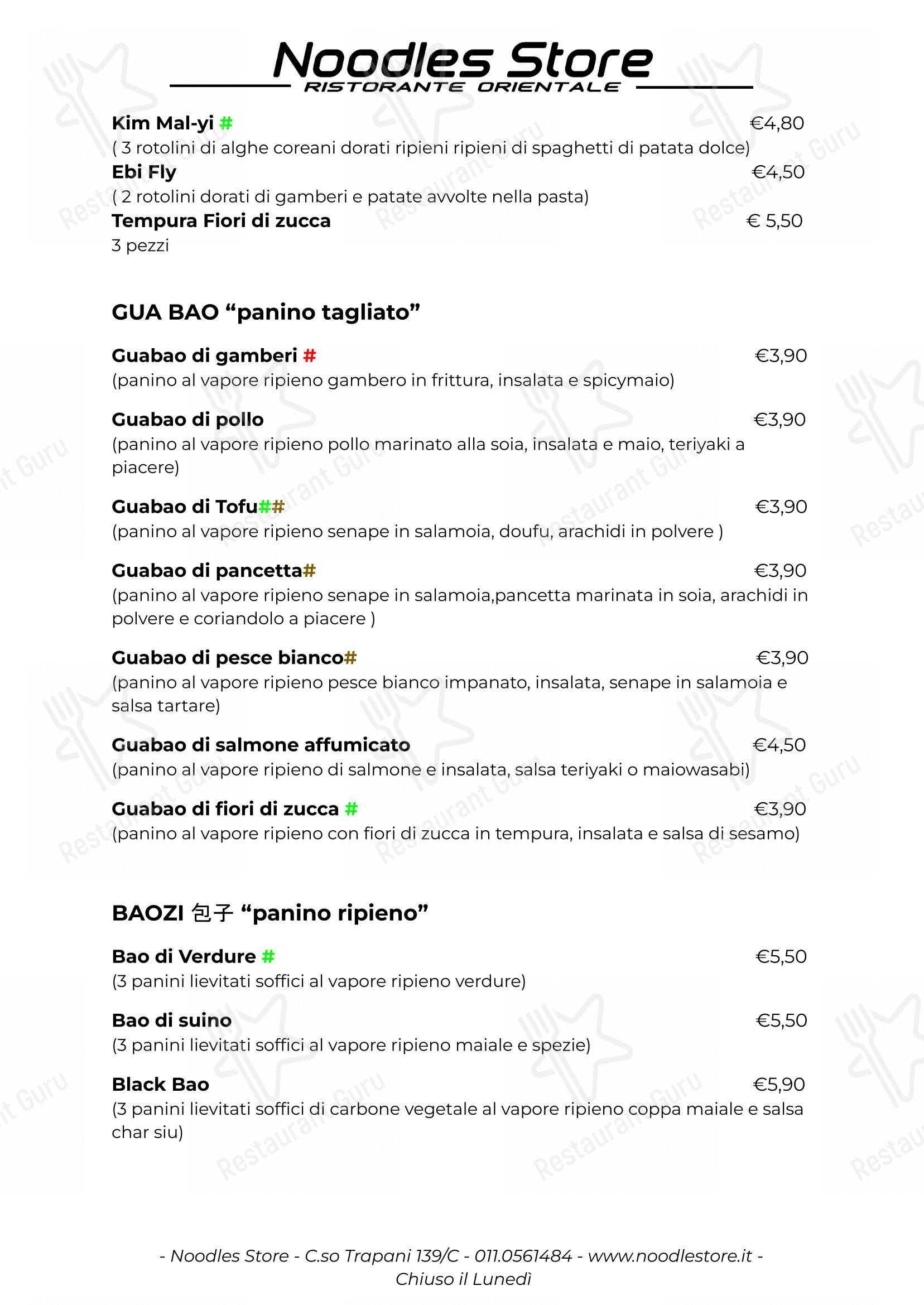 Menu per Noodles store ristorante