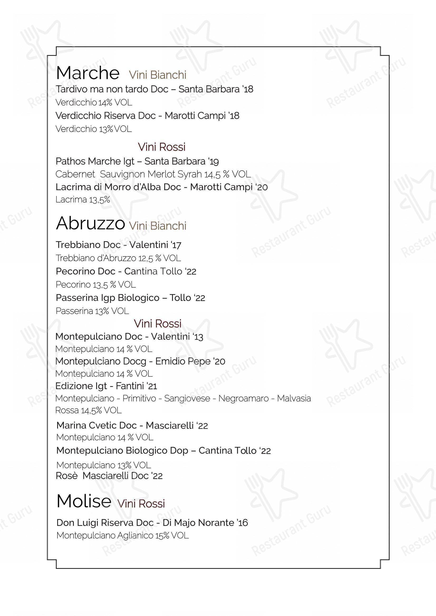 Menu bar per Osteria del Sostegno ristorante