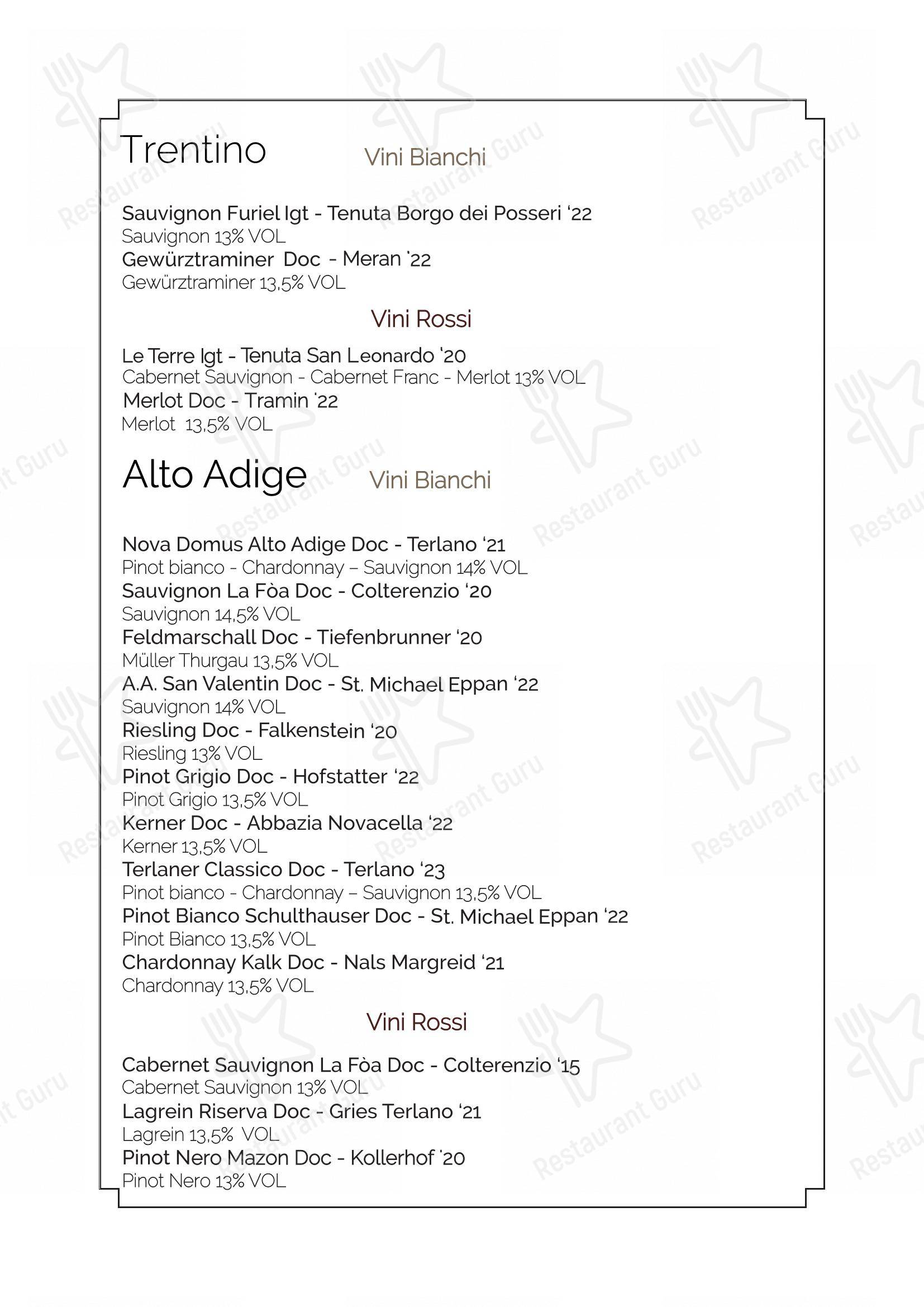 Menu di Osteria del Sostegno - Menu bar