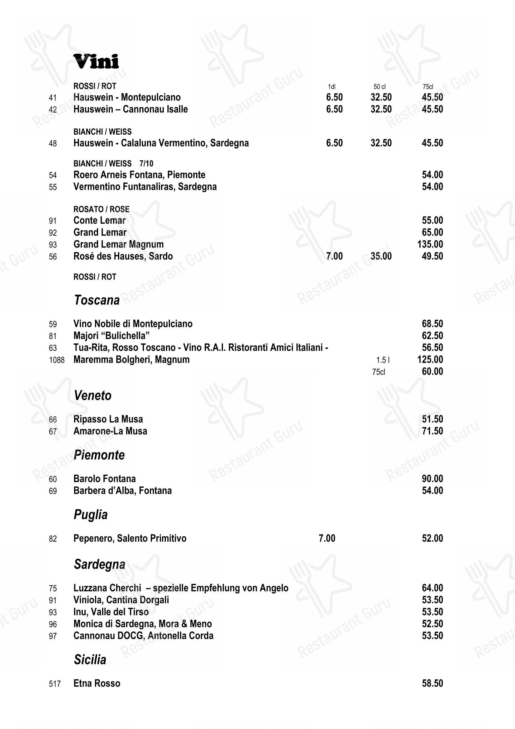 Menu per Pizzeria Bacco ristorante